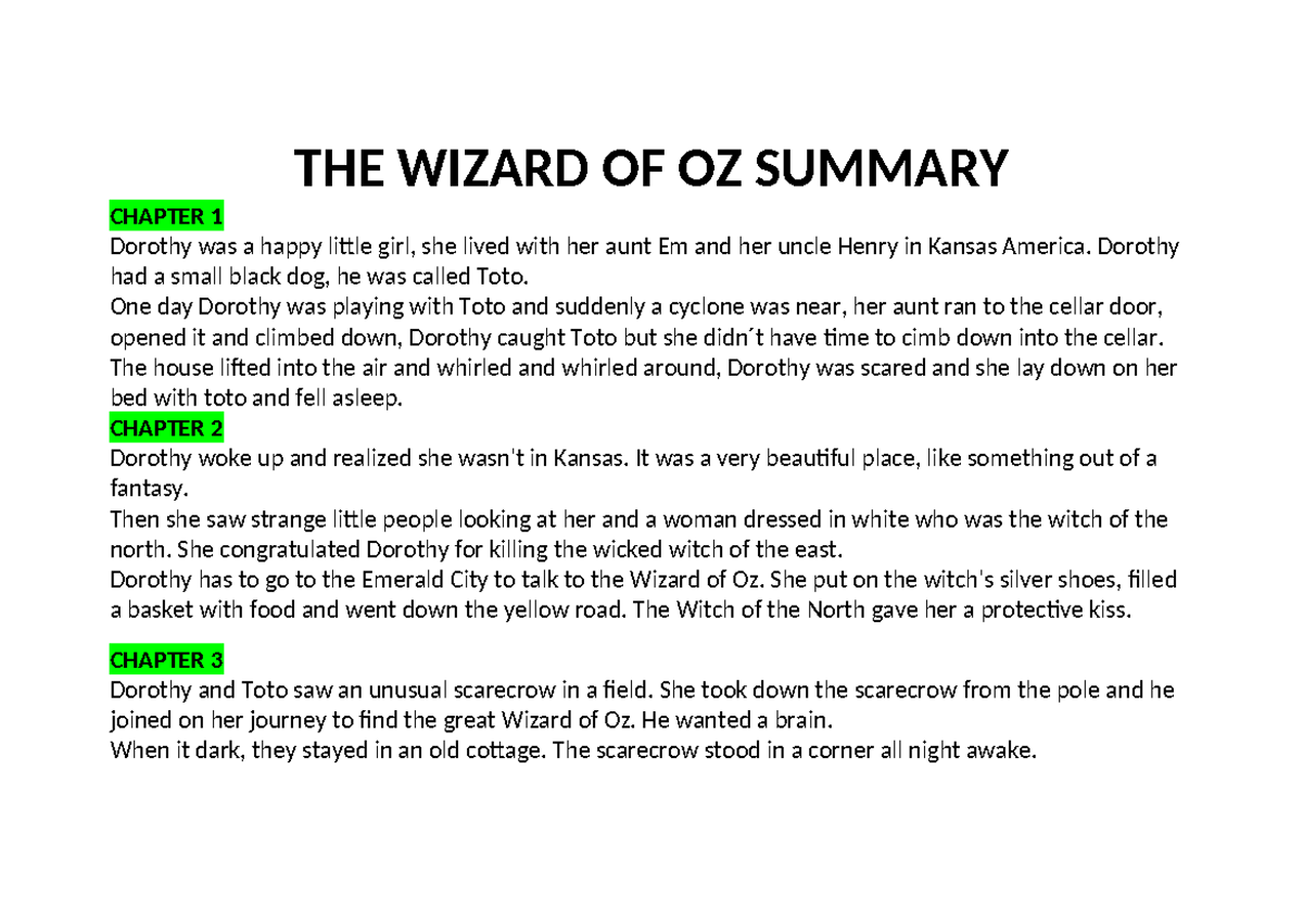 Summary Of The Wizard Of Oz