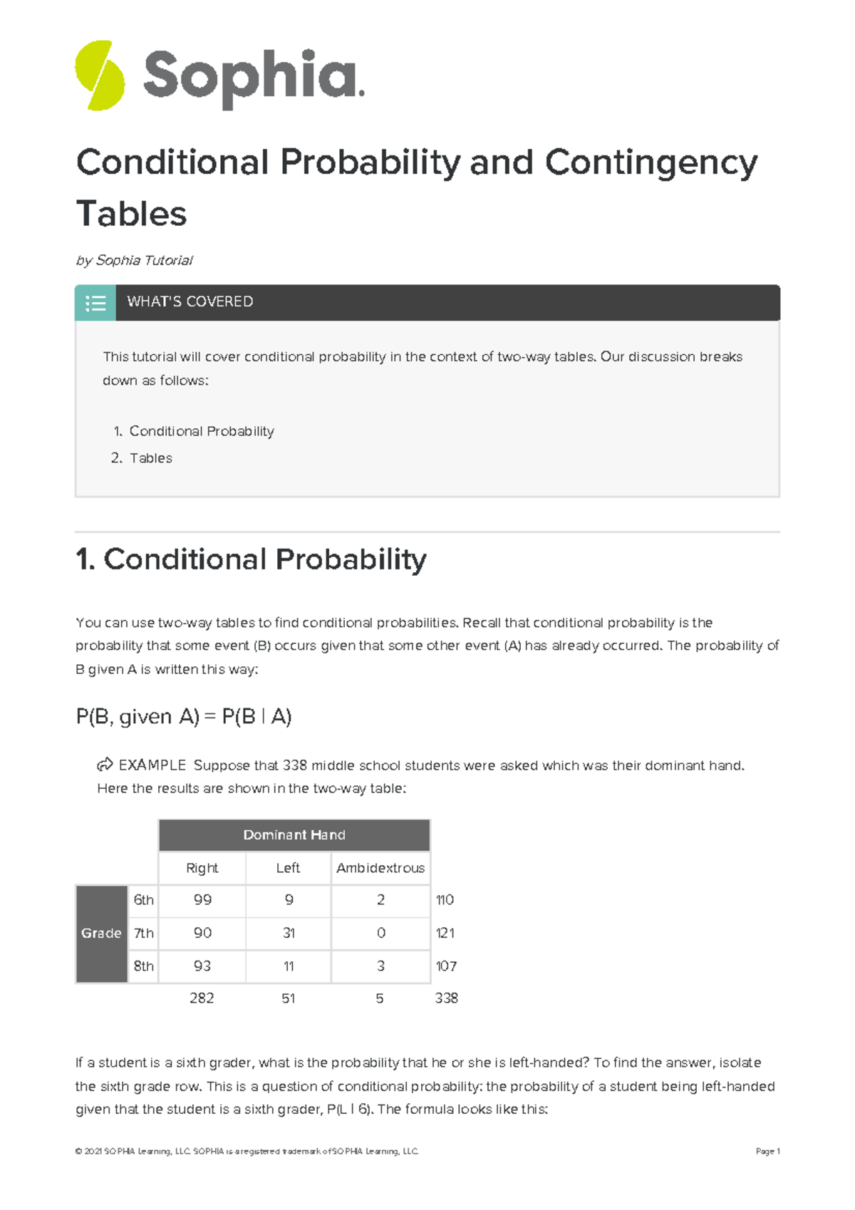 Conditional probability and contingency tables 2 - Conditional ...