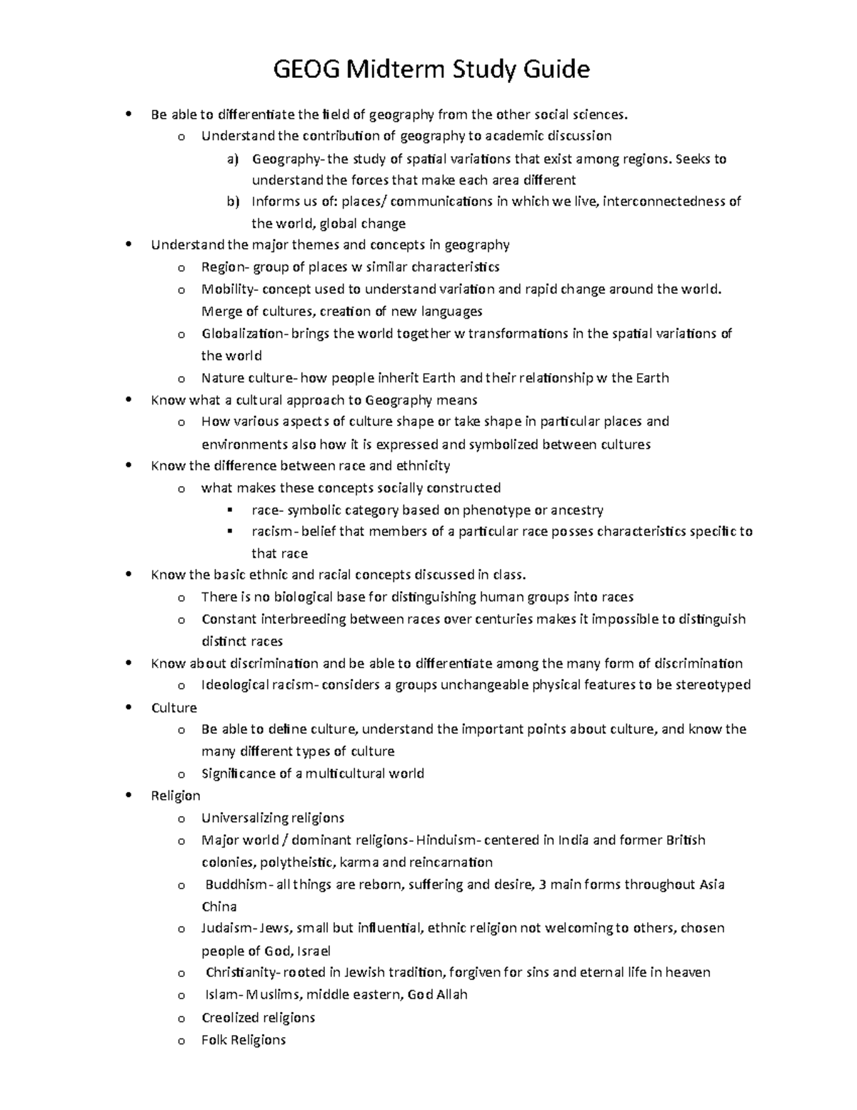 GEOG Study Guide - GEOG Midterm Study Guide Be Able To Differentiate ...