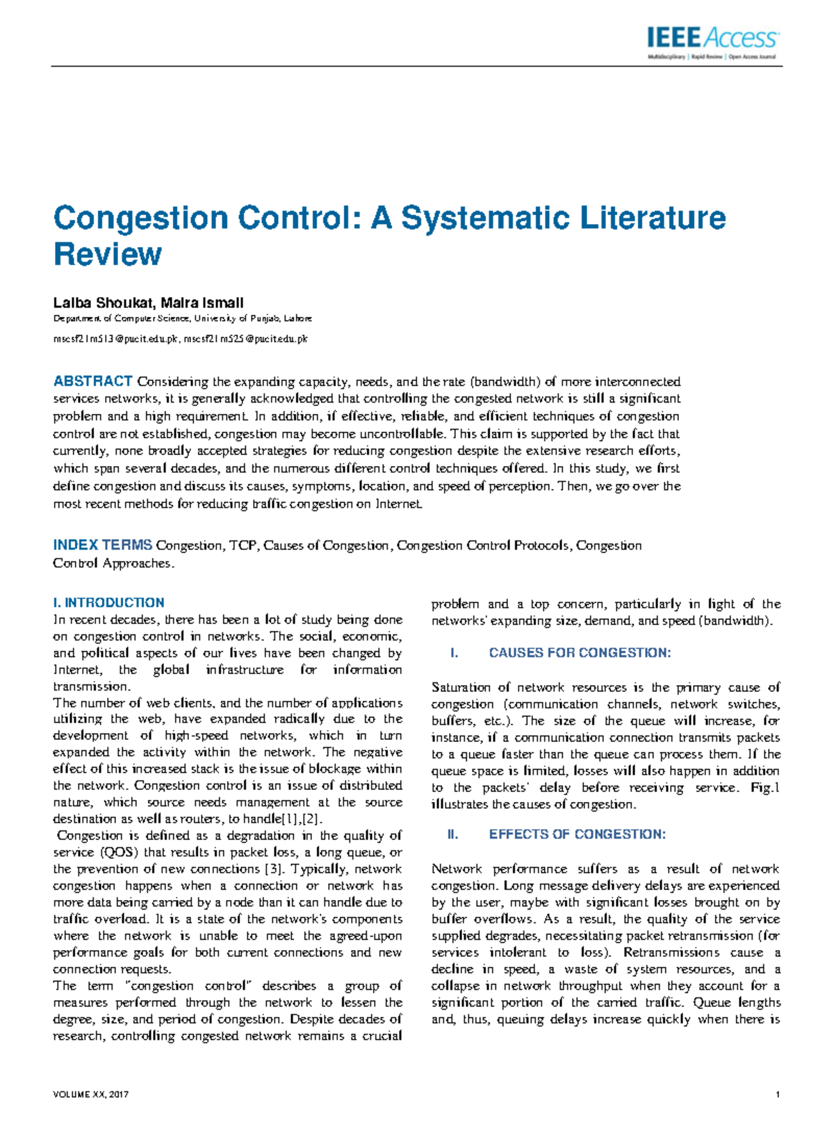A Review on Congestion Control - Congestion Control: A Systematic ...
