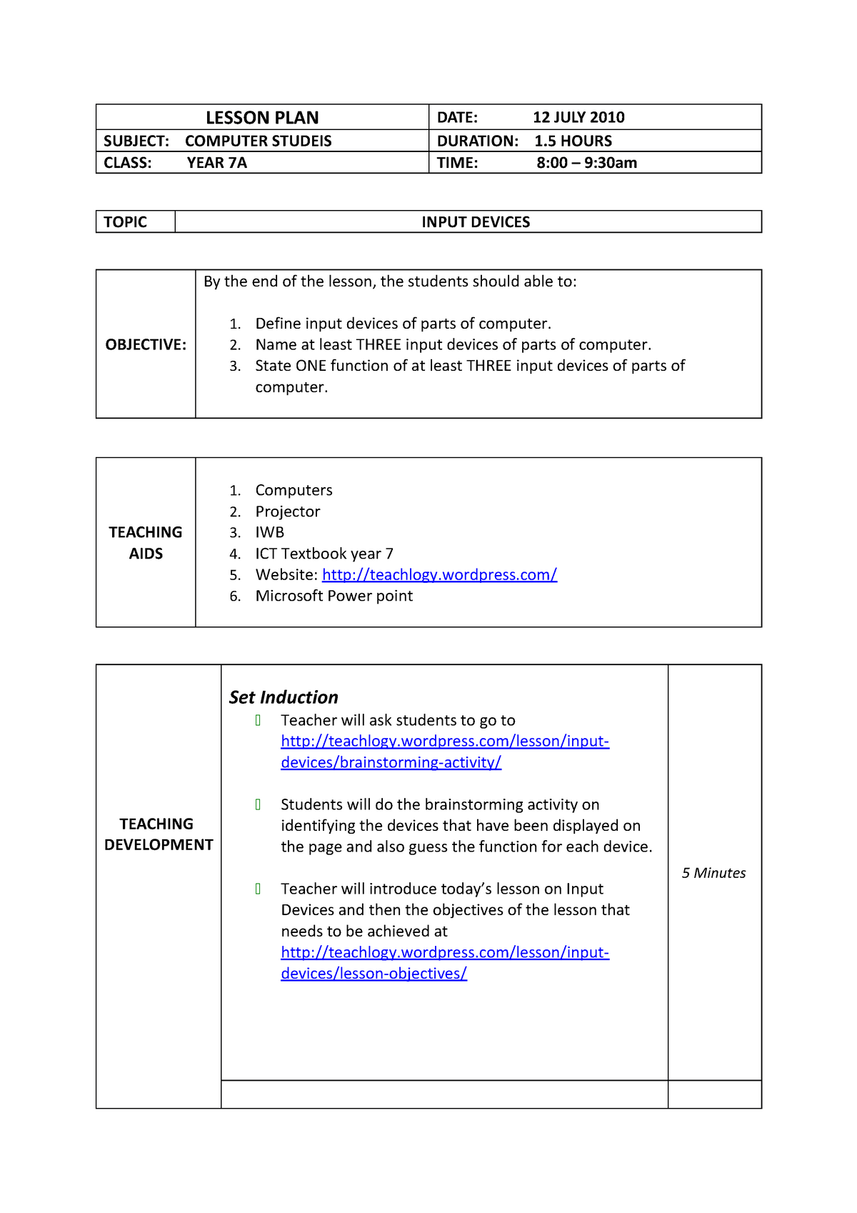 Lesson Plan Input Devices Docx 101107153009 Phpapp 01 Computer Studocu