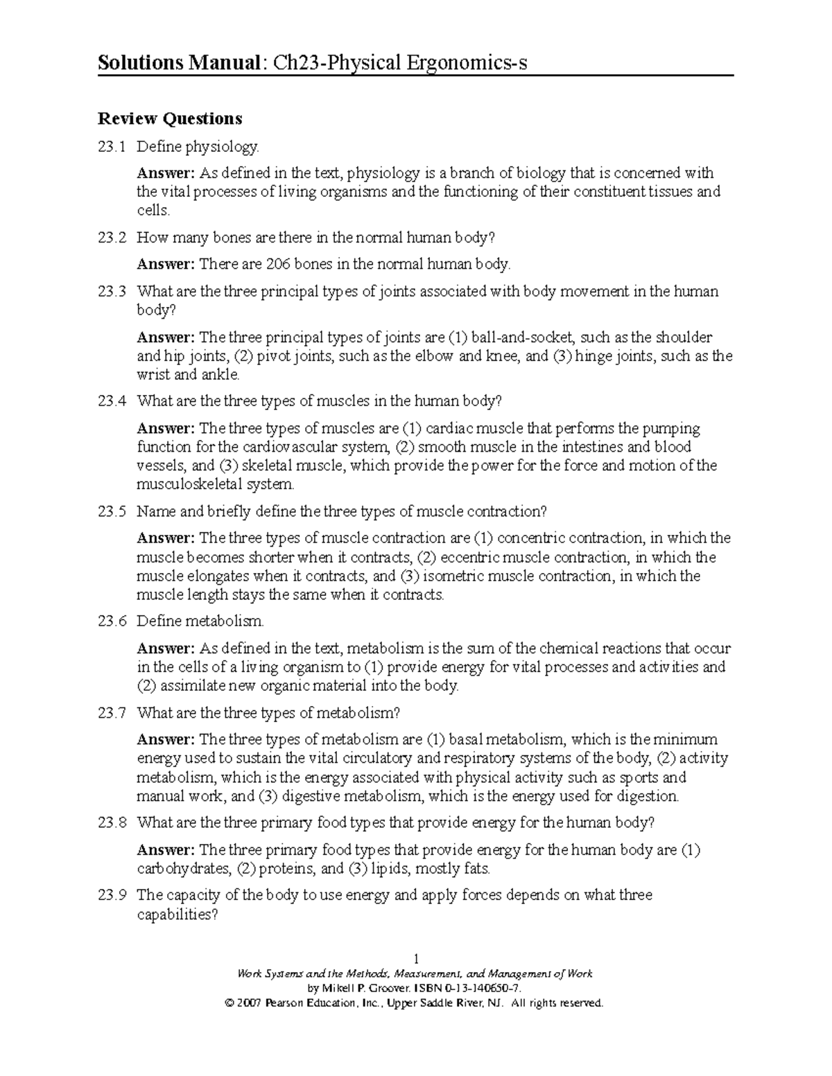 Ch23Physical Ergonomicss Solutions Manual Ch23Physical Ergonomicss Review Questions 23