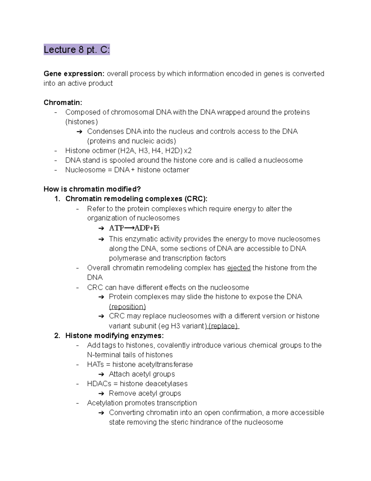 MICR 2420 Post-Midterm Notes - Lecture 8 pt. C: Gene expression ...