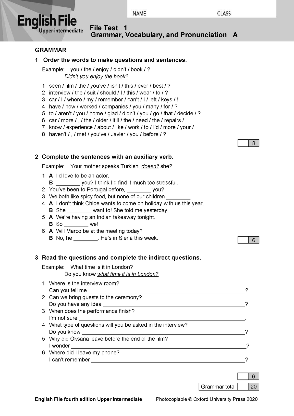 FILE TEST UNIT 1 Test Upper intermediate Grammar Vocabulary And 