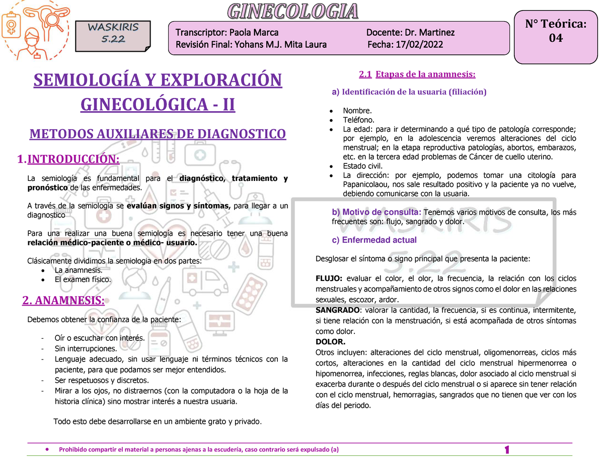 Gin Metodos Auxiliares De Diagnostico Transcriptor