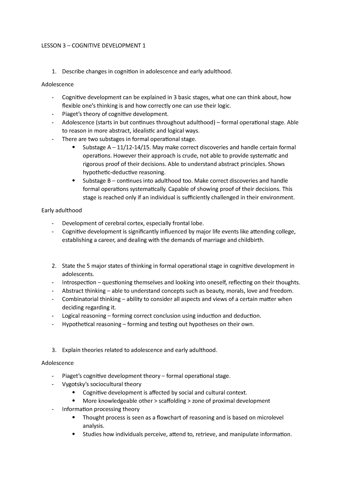 N3 - cognitive development 1 - LESSON 3 – COGNITIVE DEVELOPMENT 1 ...