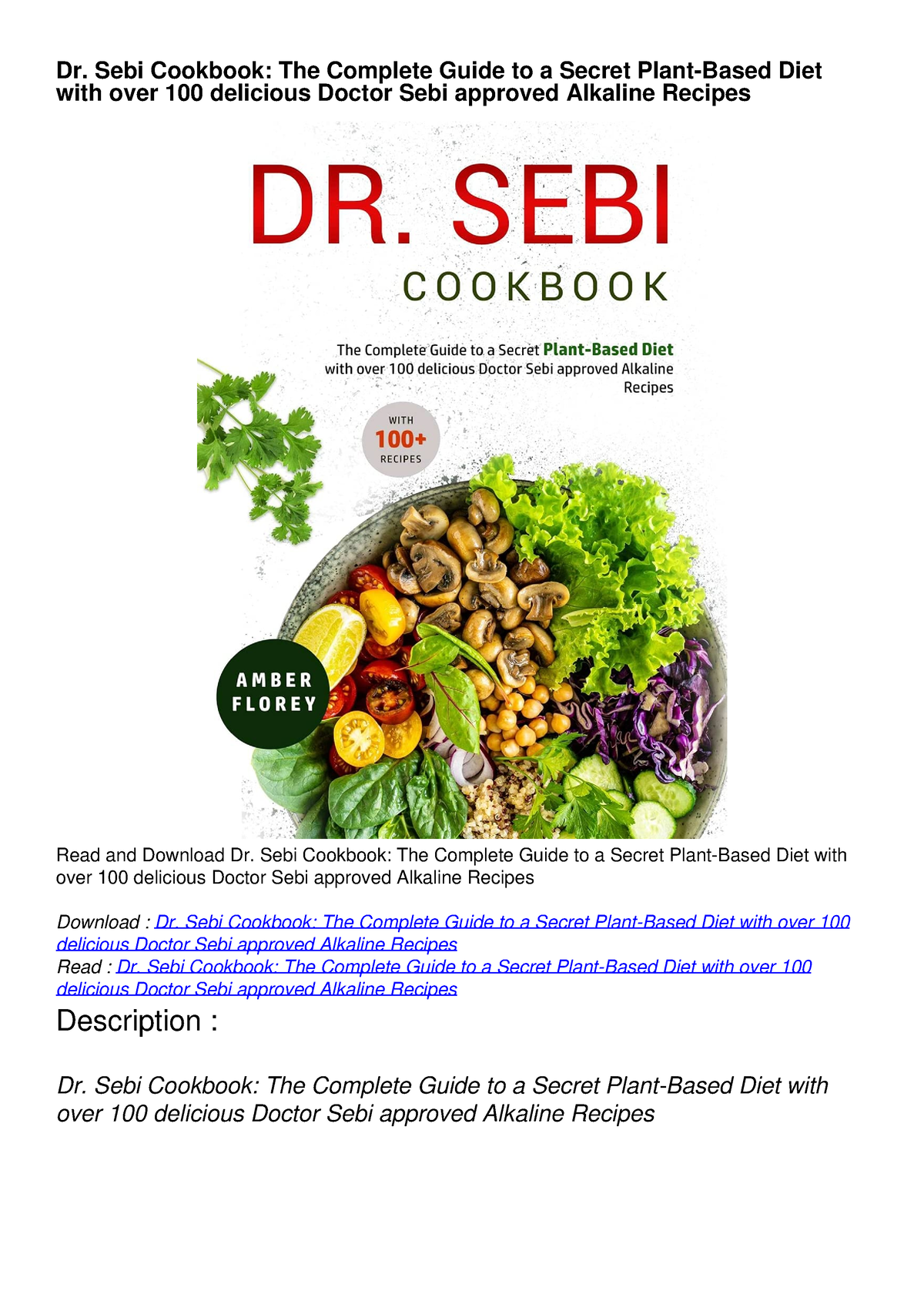 Pdf Dr. Sebi Cookbook: The Complete Guide To A Secret Plant-based Diet 