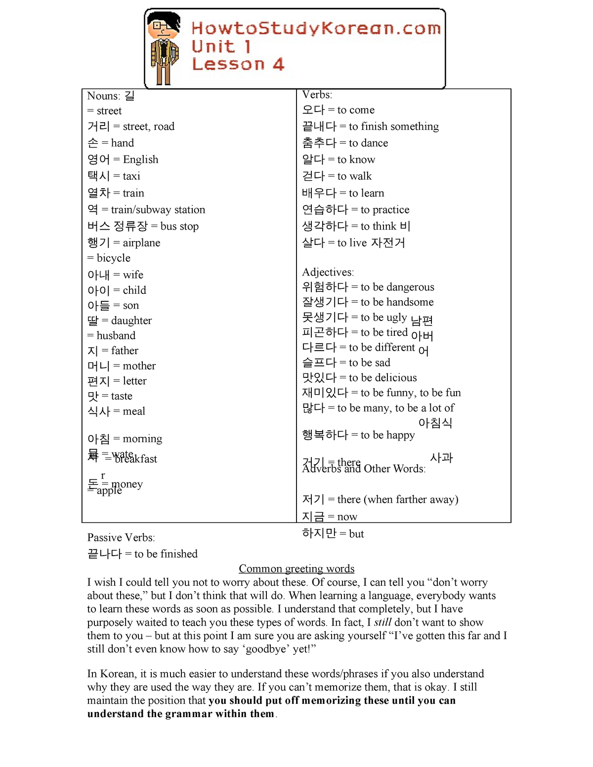 Howto Study Korean Unit 1 Lesson 4 - Noun s: 길 = street 거리 = street ...