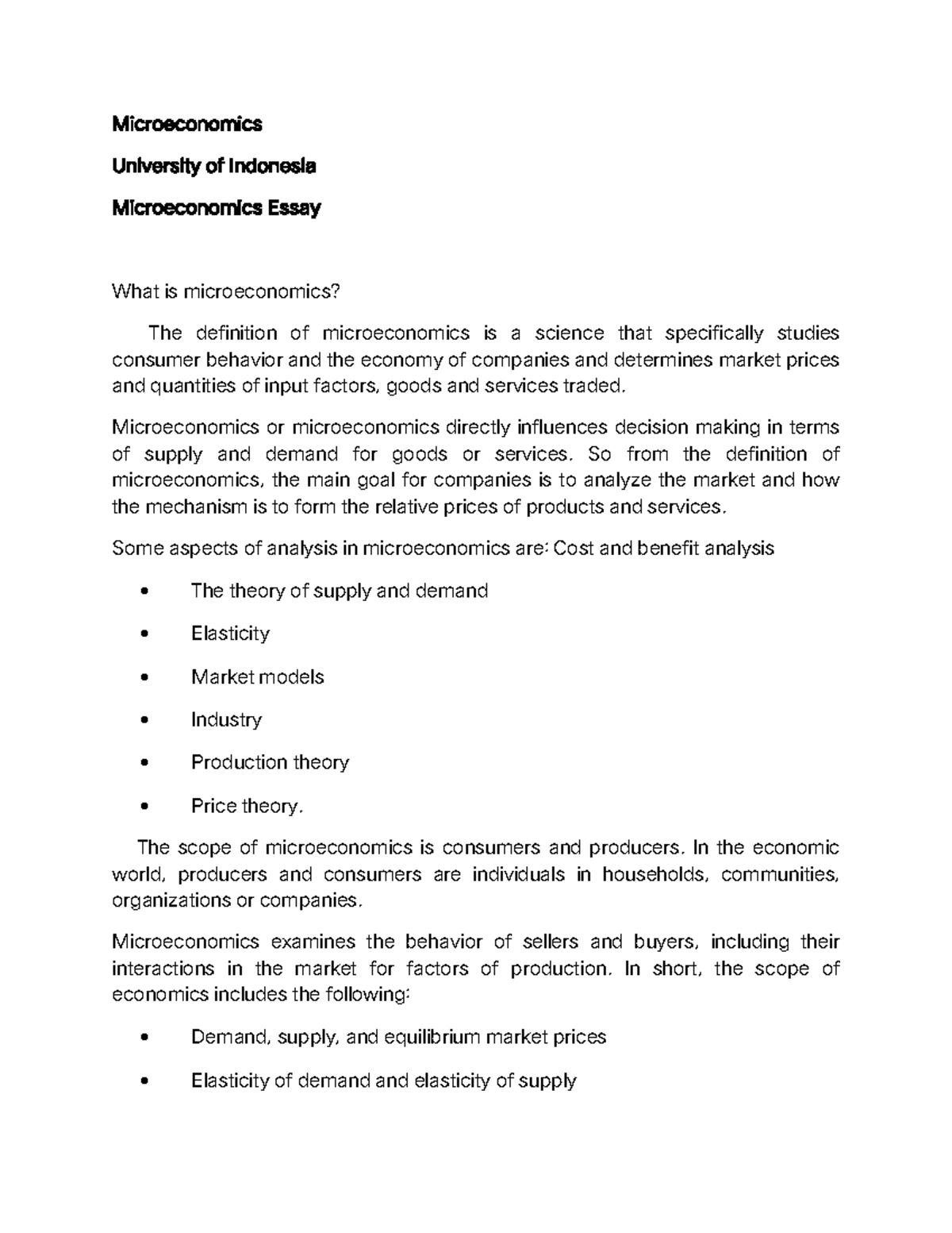 microeconomics essay introduction