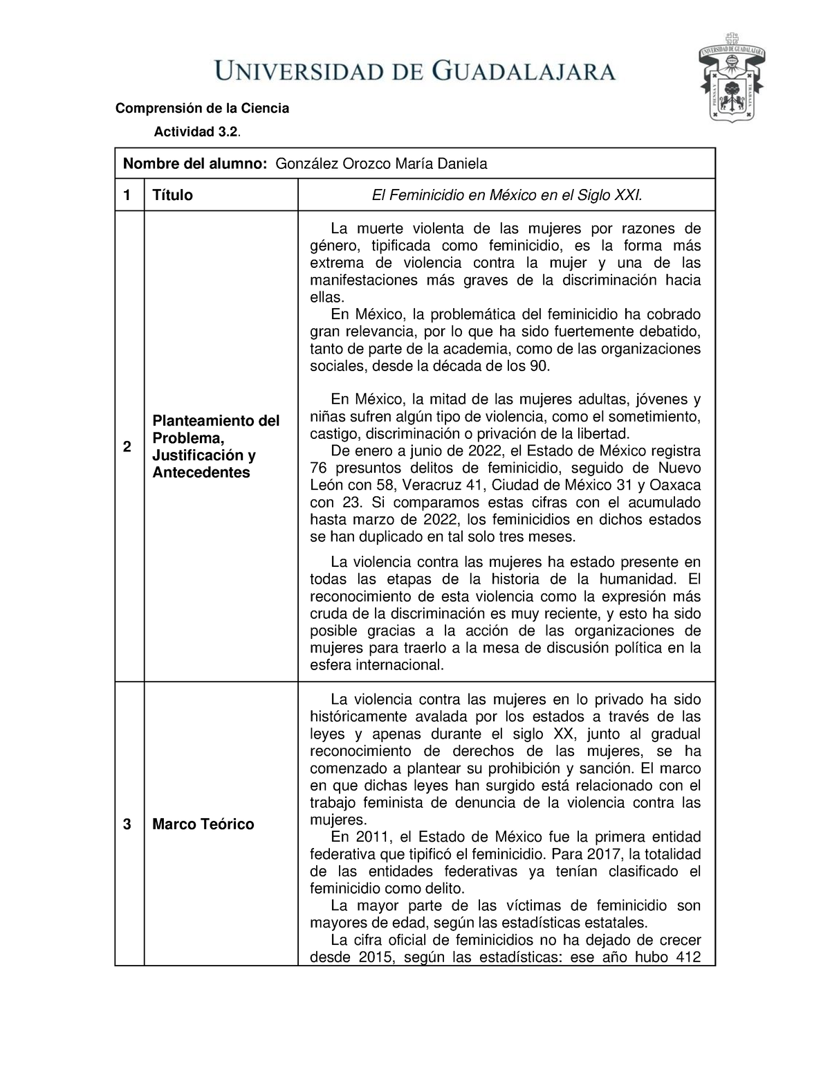 Actividad 3 - Feminicidio En México En El Siglo XXI - Comprensión De La ...