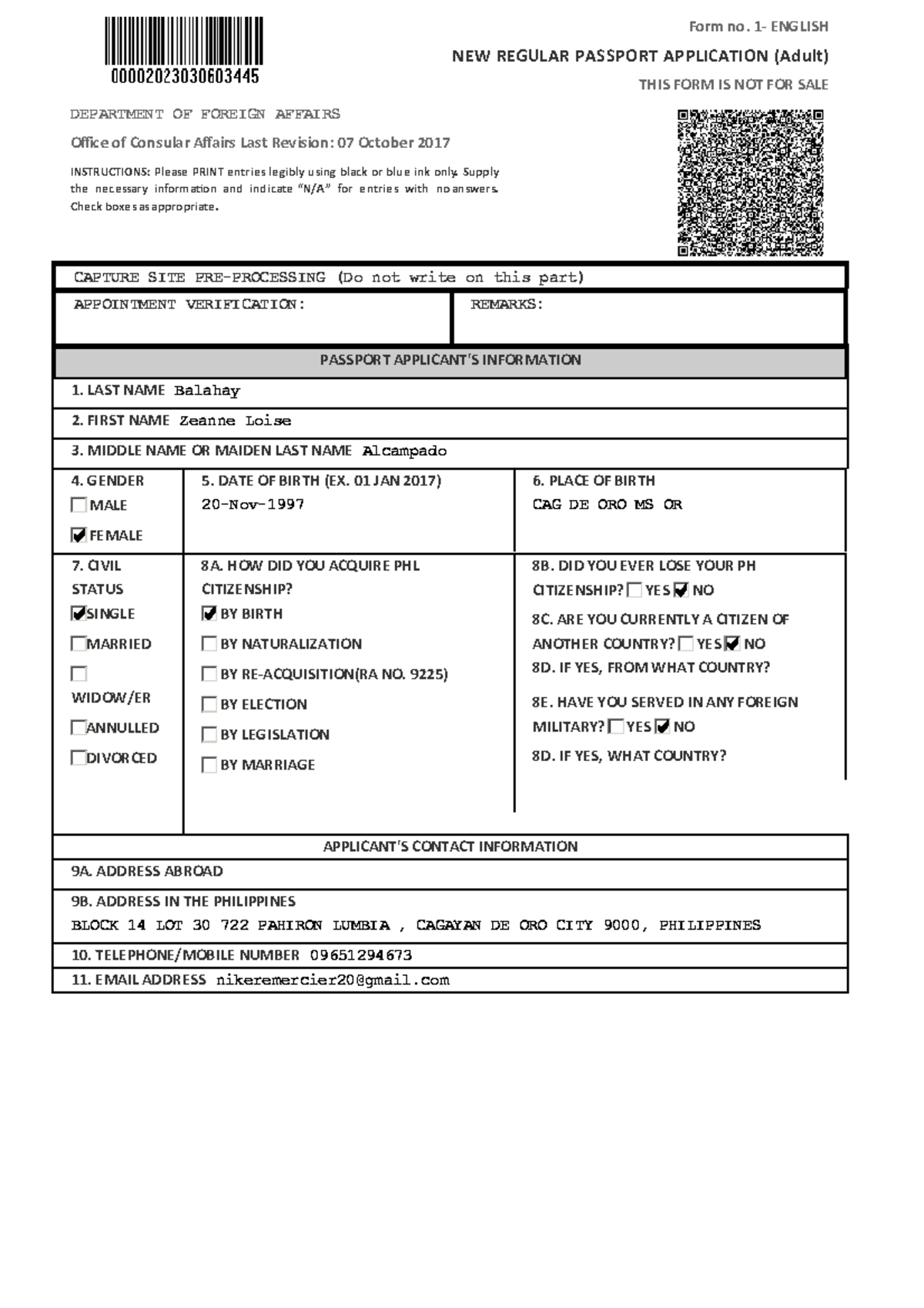 00002023030603445 - Same - Form no. 1- ENGLISH NEW REGULAR PASSPORT ...