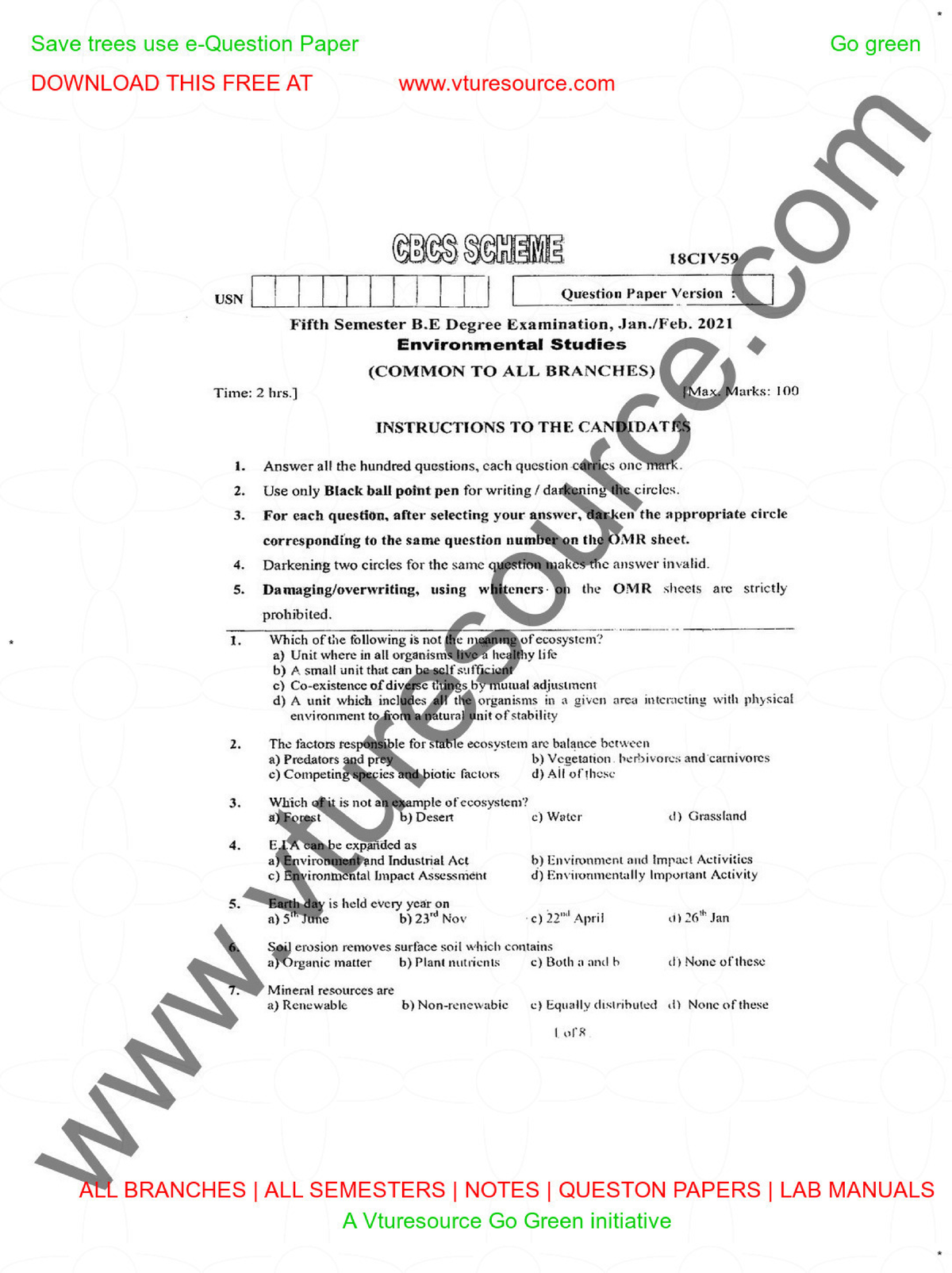 environmental education question paper 2021