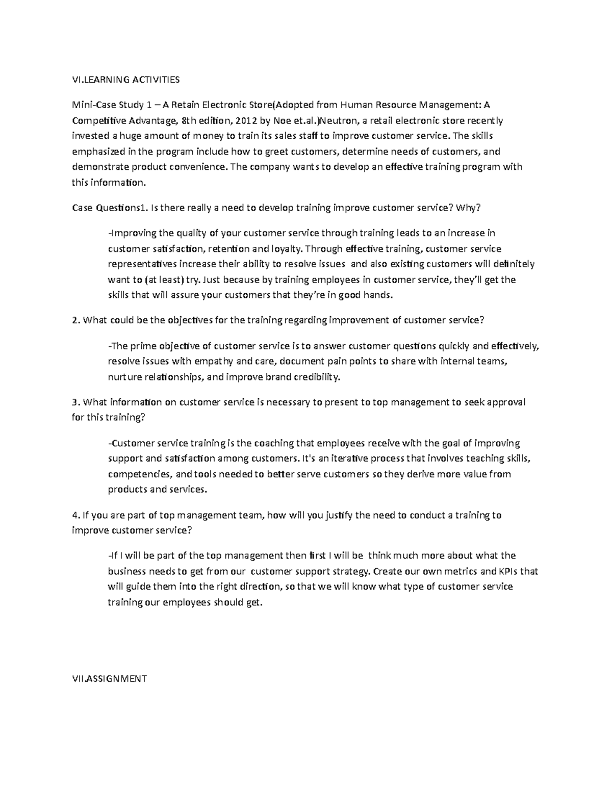 Module 1 Hrm 6 - training and development - VI ACTIVITIES Mini-Case ...