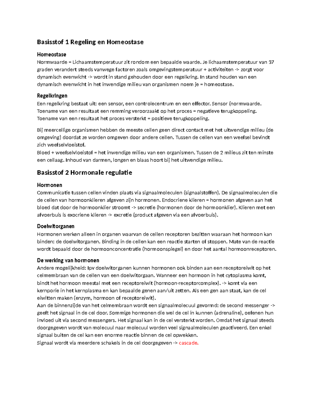 Biologie Thema 1 - Basisstof 1 Regeling En Homeostase Homeostase ...