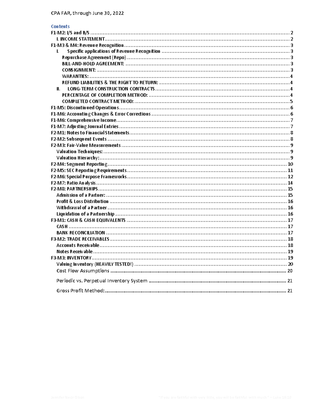 CFA FAR review Notes F1-F3.M3 only (tables) - Contents F1-M2: I/S and B ...