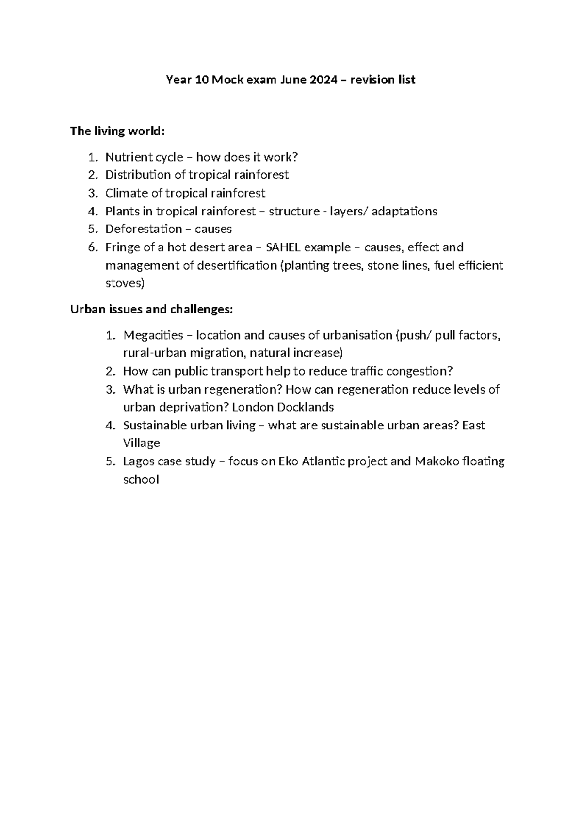 Year 10 Mock exam June 2024 revision - Year 10 Mock exam June 2024 ...