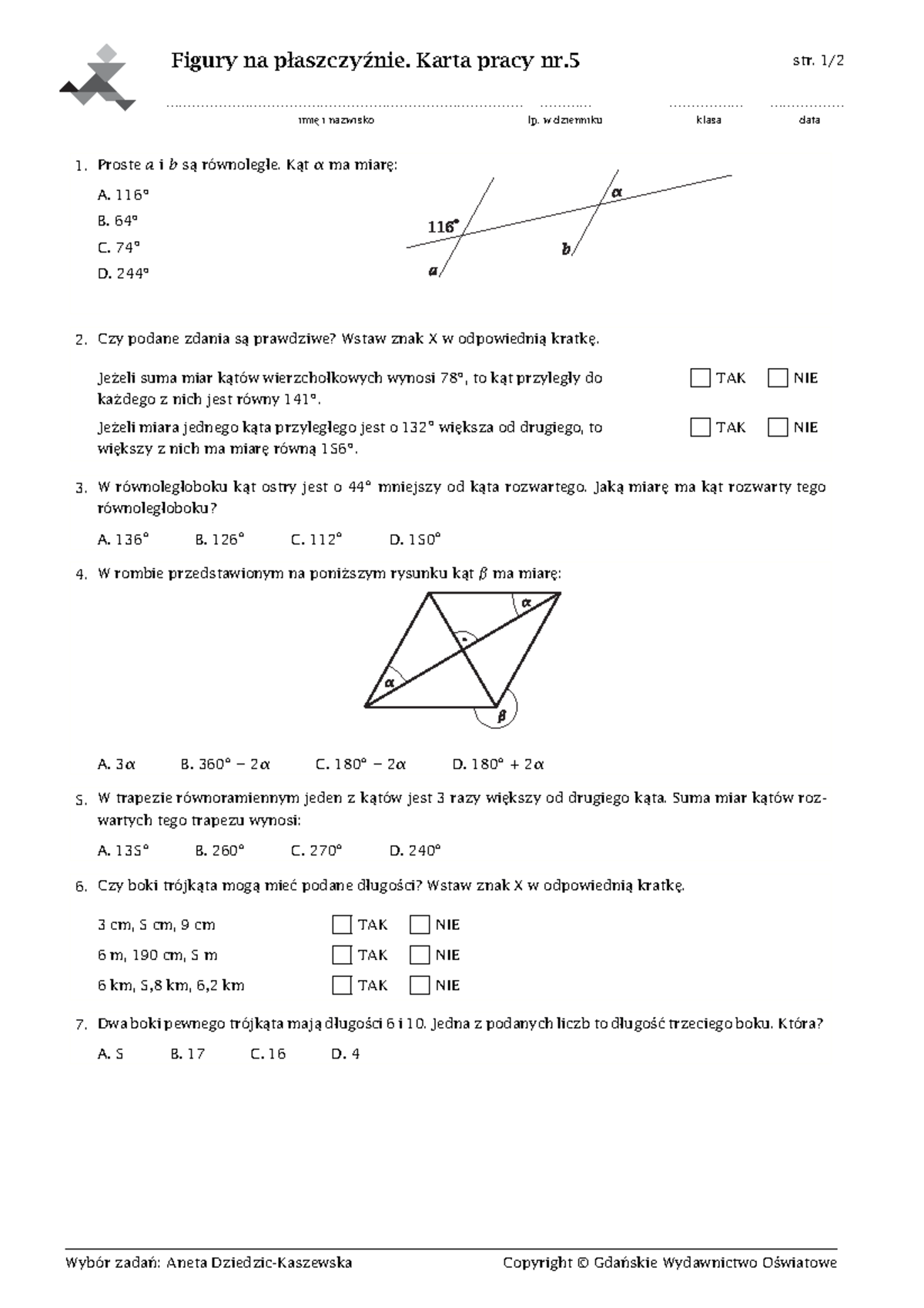 Figury Na Płaszczyźnie Klasa 5 Powtórzenie www.studocu.com
