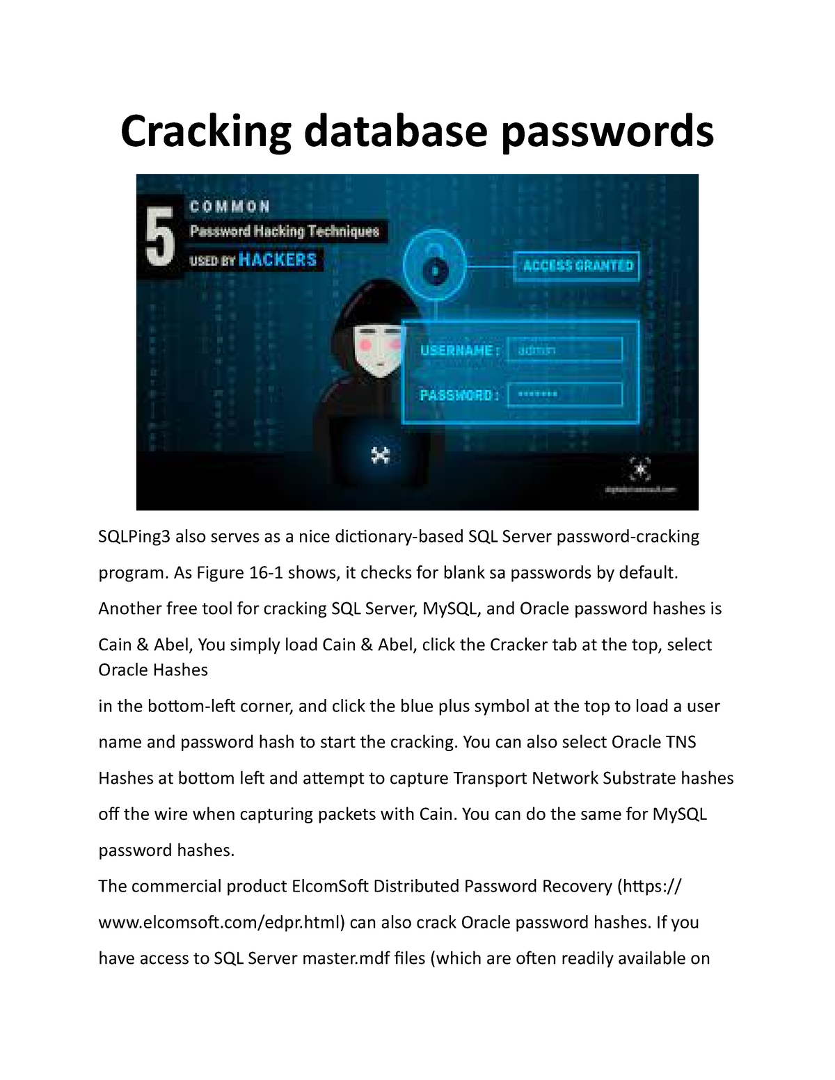 Cracking Database Passwords - Cracking Database Passwords SQLPing3 Also ...