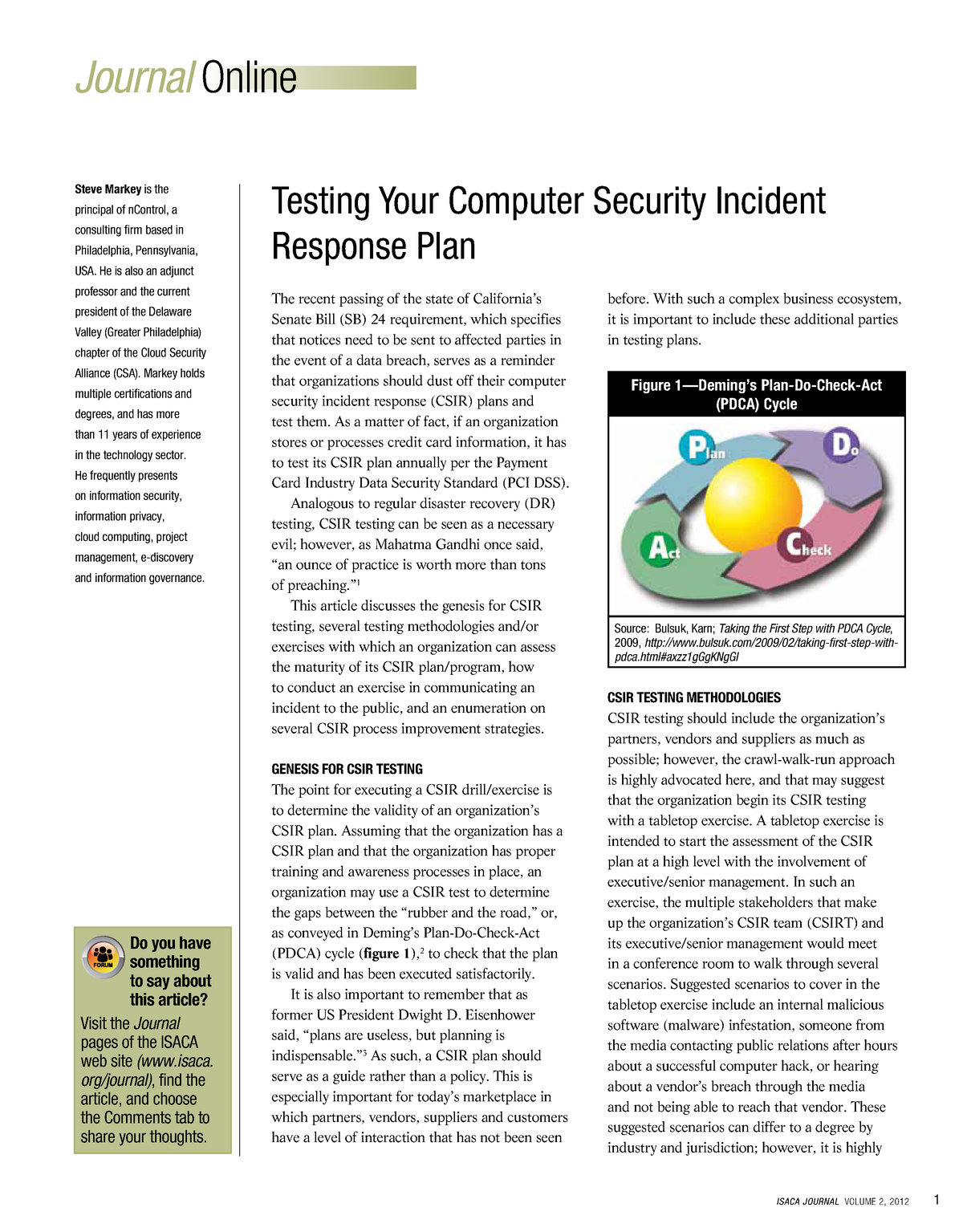 Isaca - Testing Your Computer Security Incident Response Plan ...