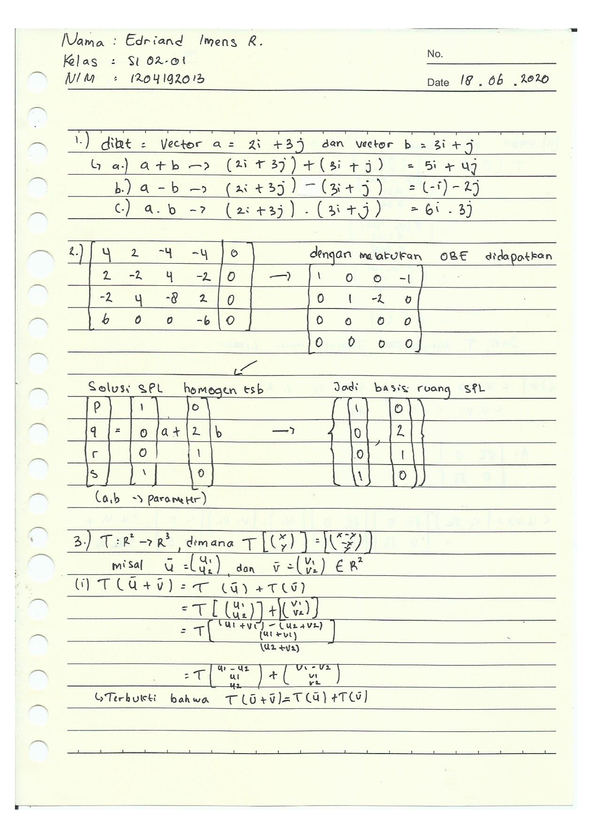 MV01 - Latihan Matriks Vektor 1 - Studocu