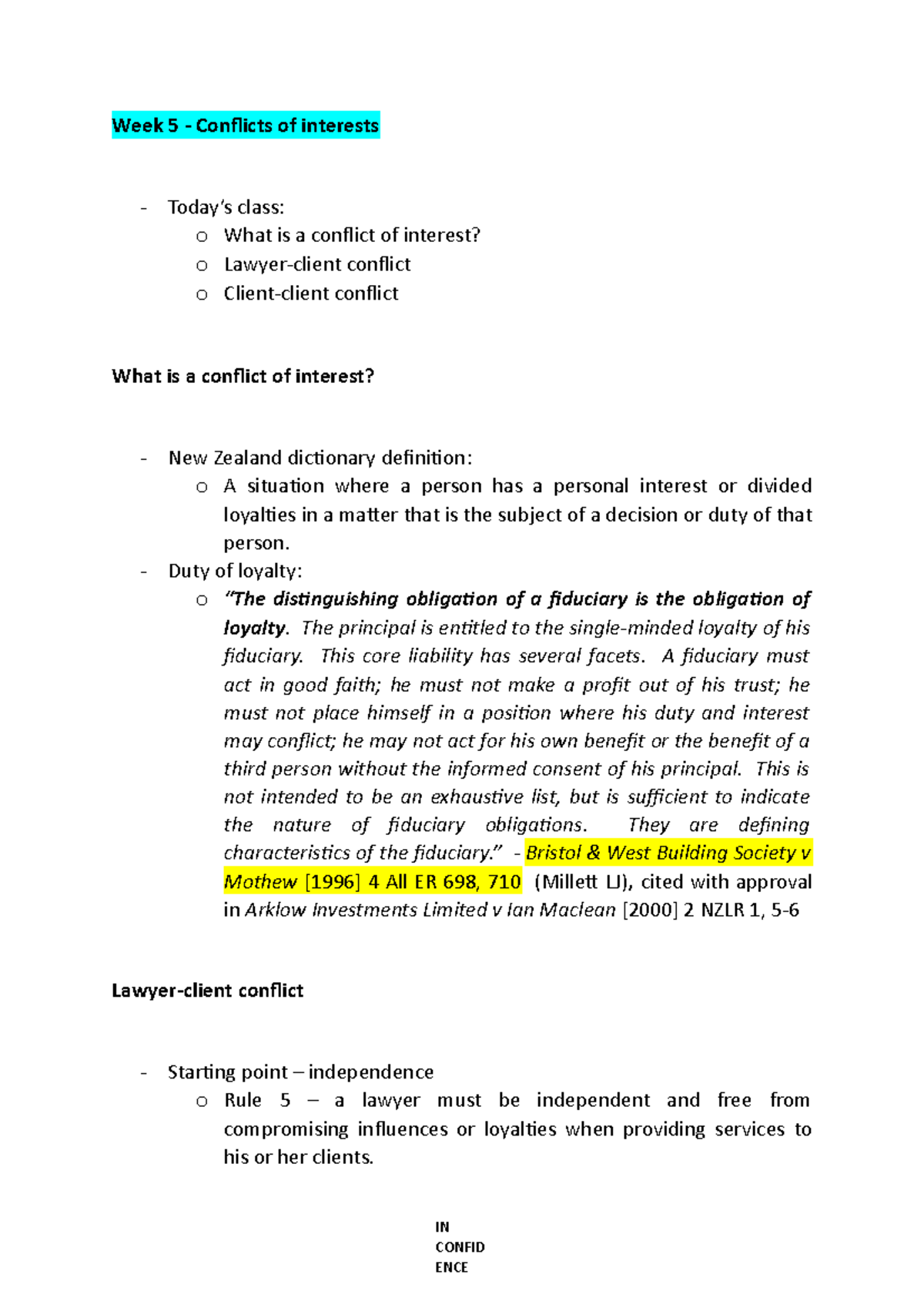 Week 5 Conflicts Of Interest - Week 5 - Conflicts Of Interests Today’s ...