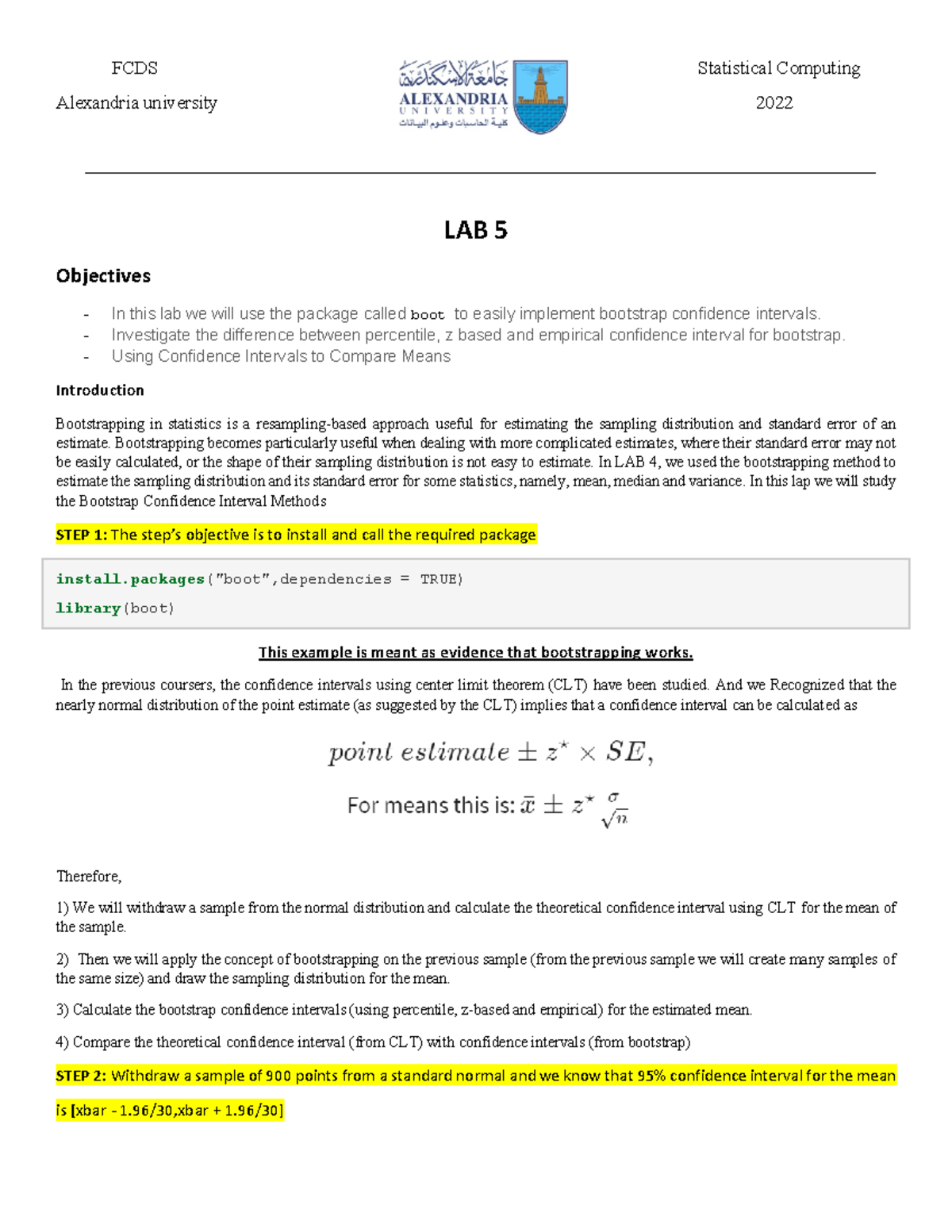 LAb 5 - how implement bootstrap confidence intervals by R - FCDS ...
