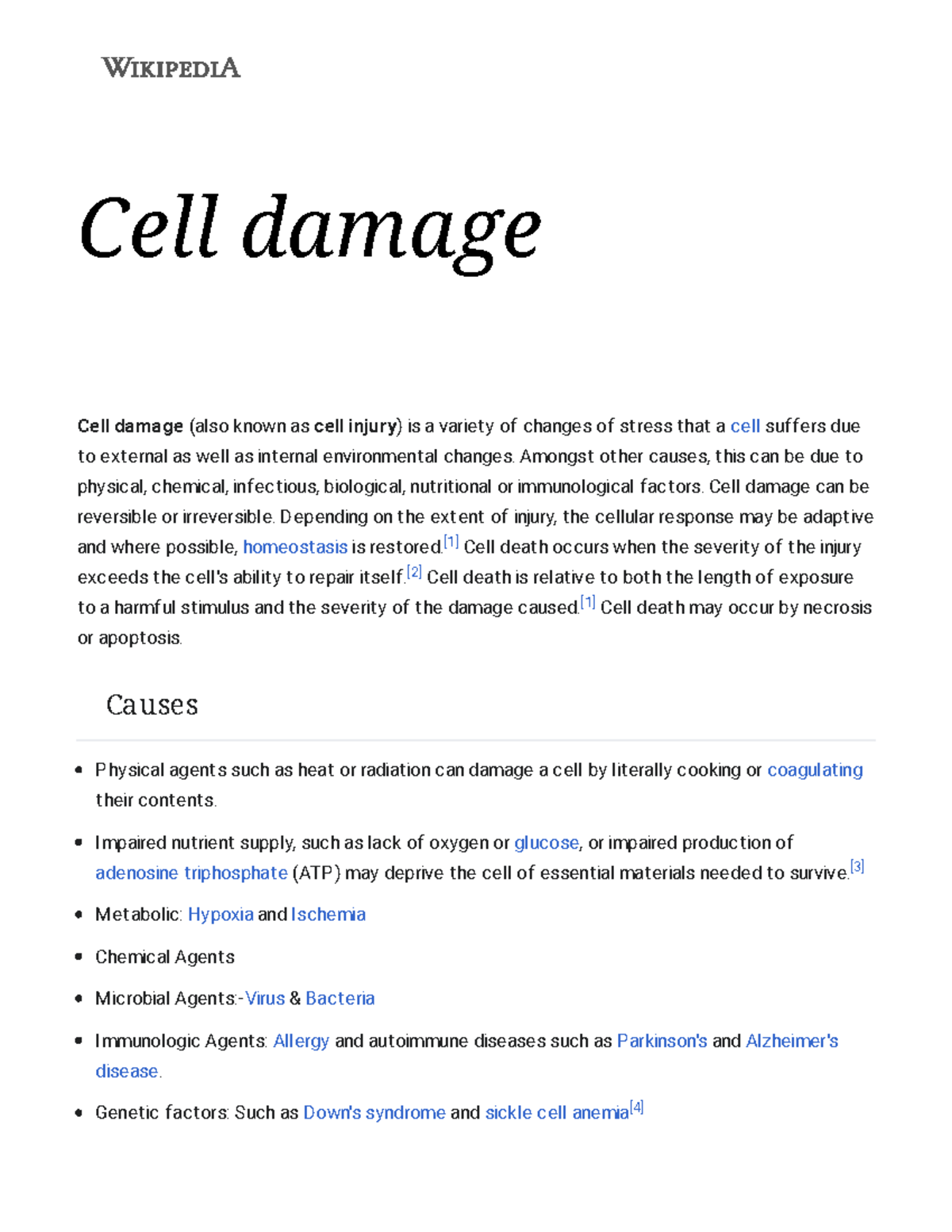 Cell damage - Wikipedia - Cell damage Cell damage (also known as cell ...