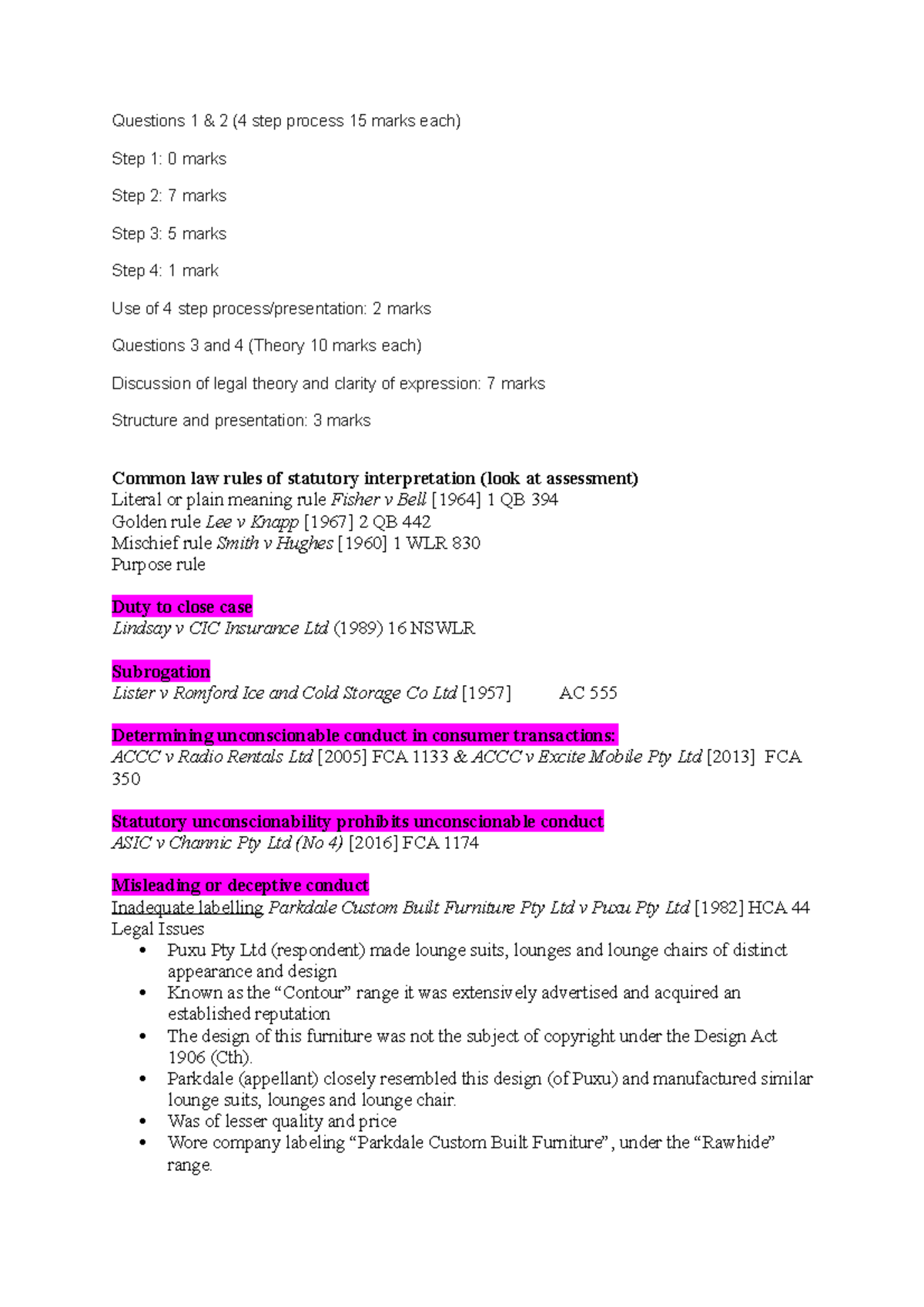 Cases - Questions 1 & 2 (4 step process 15 marks each) Step 1: 0 marks ...