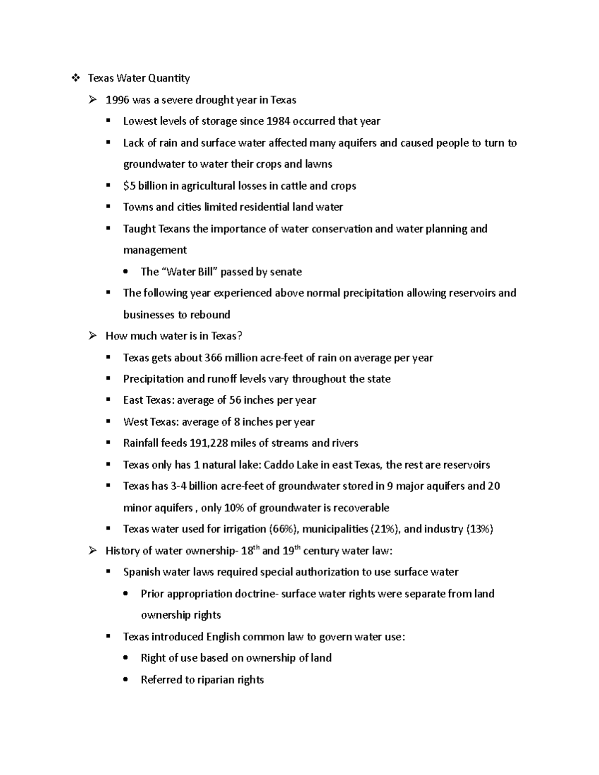 Texas Water Quantity notes Texas Water Quantity 1996 was a severe