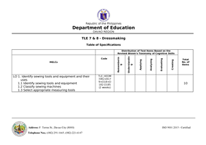 2 TOS TLE 7 & 8 Handi Craft - Republic of the Philippines Department of ...