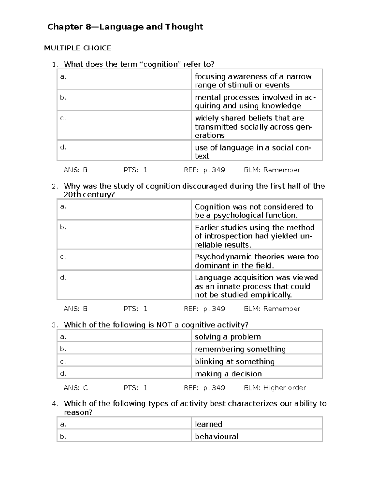 Chapter 8 - language and thought - Chapter and Thought MULTIPLE CHOICE ...