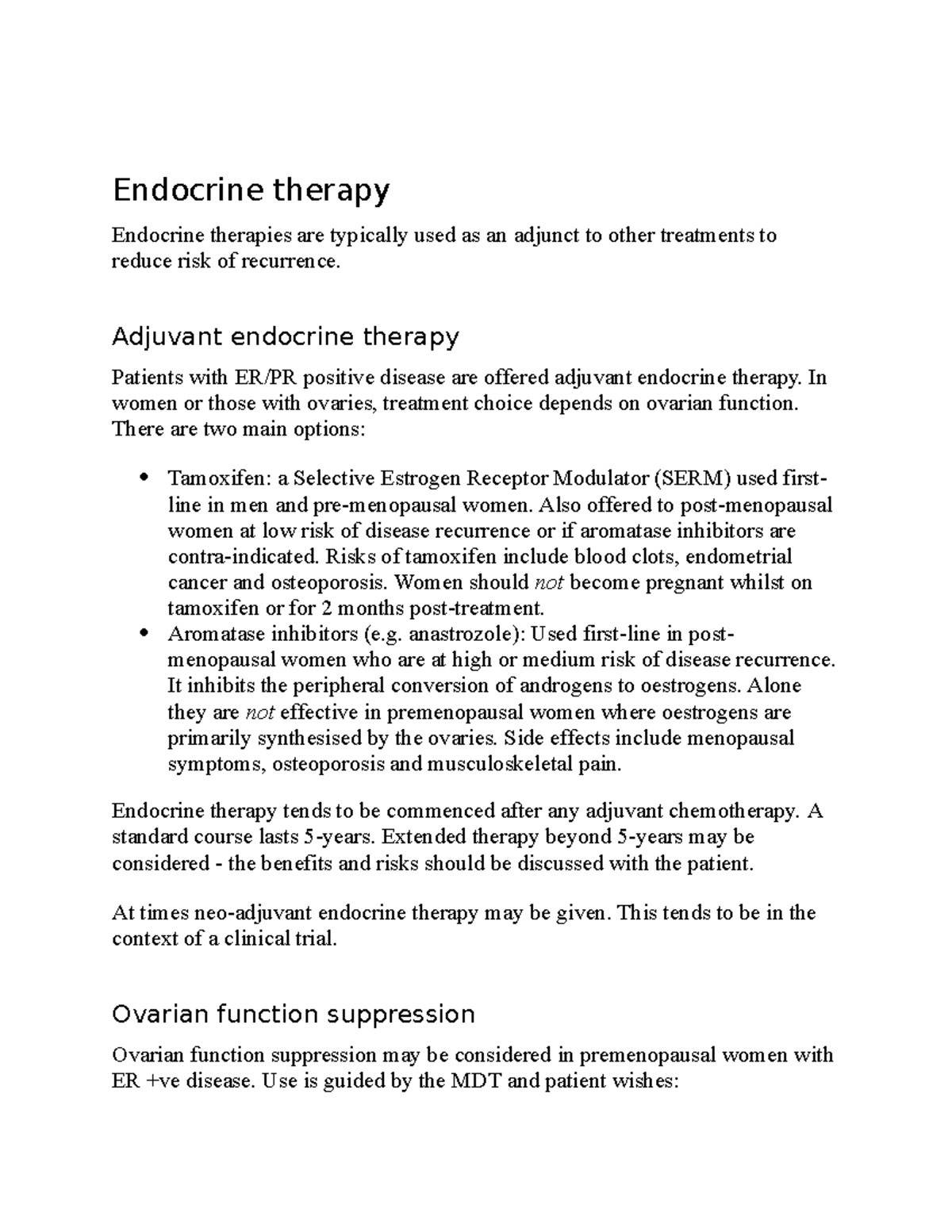 Endocrine therapy in breast cancer Endocrine therapy Endocrine