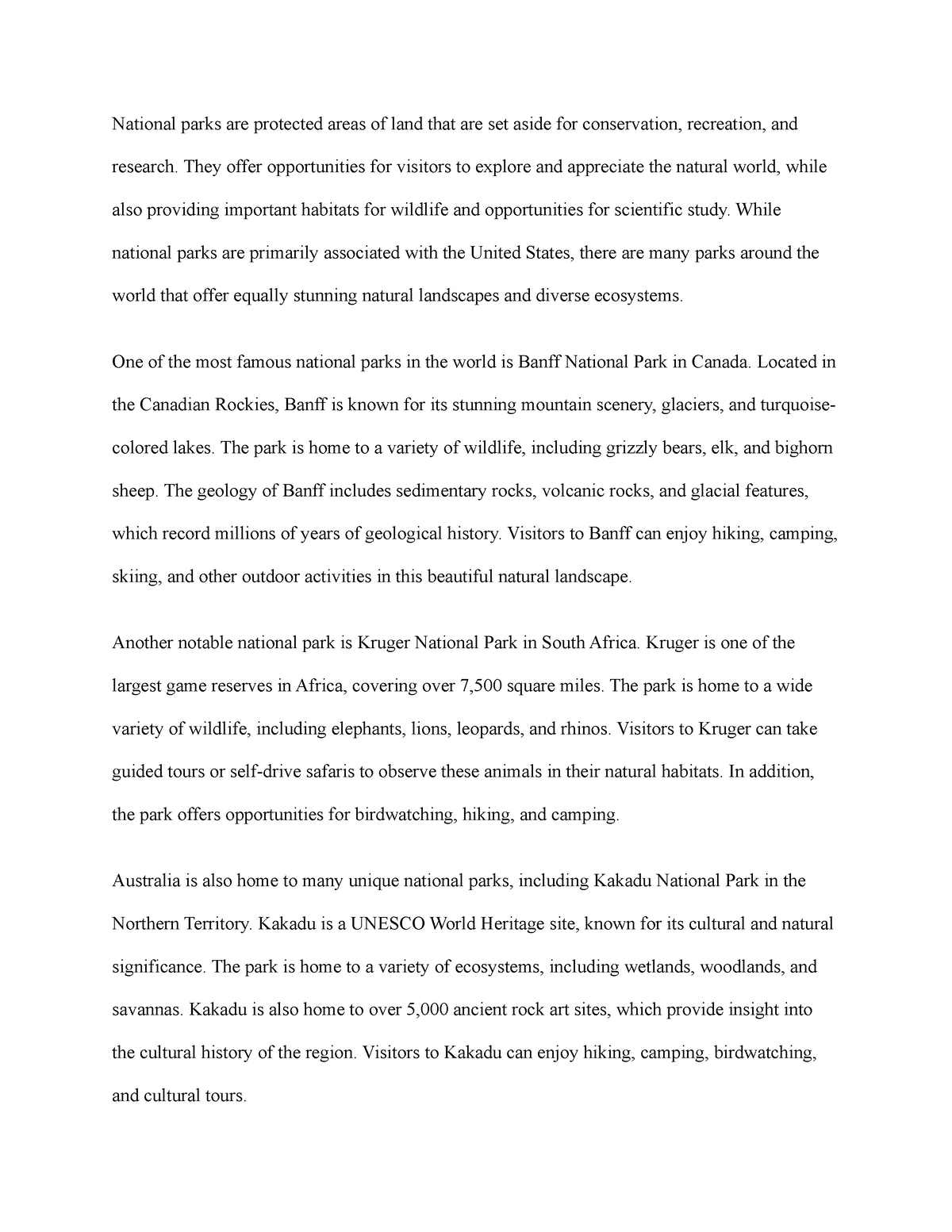 easy essay on national parks