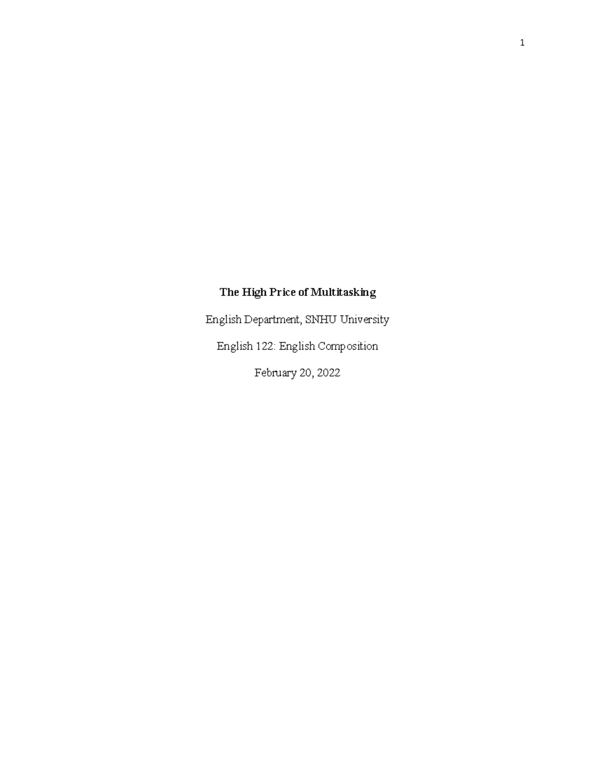 critical analysis essay the high price of multitasking