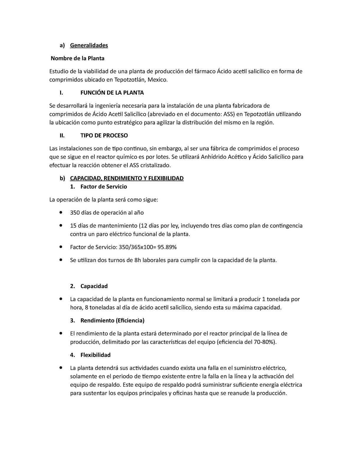 Ingeniería de Proyectos Con Balances - a) Generalidades Nombre de la ...