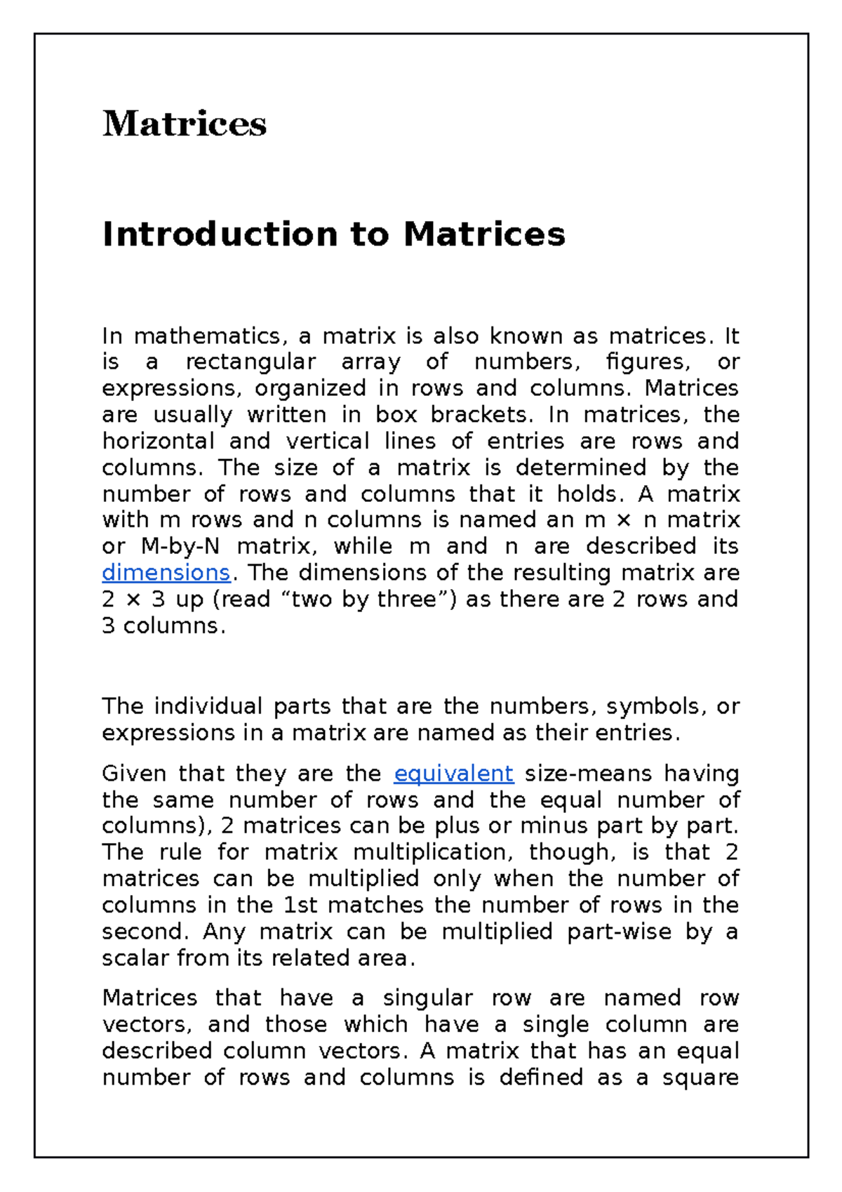 Matrices - nicr - Matrices Introduction to Matrices In mathematics, a ...