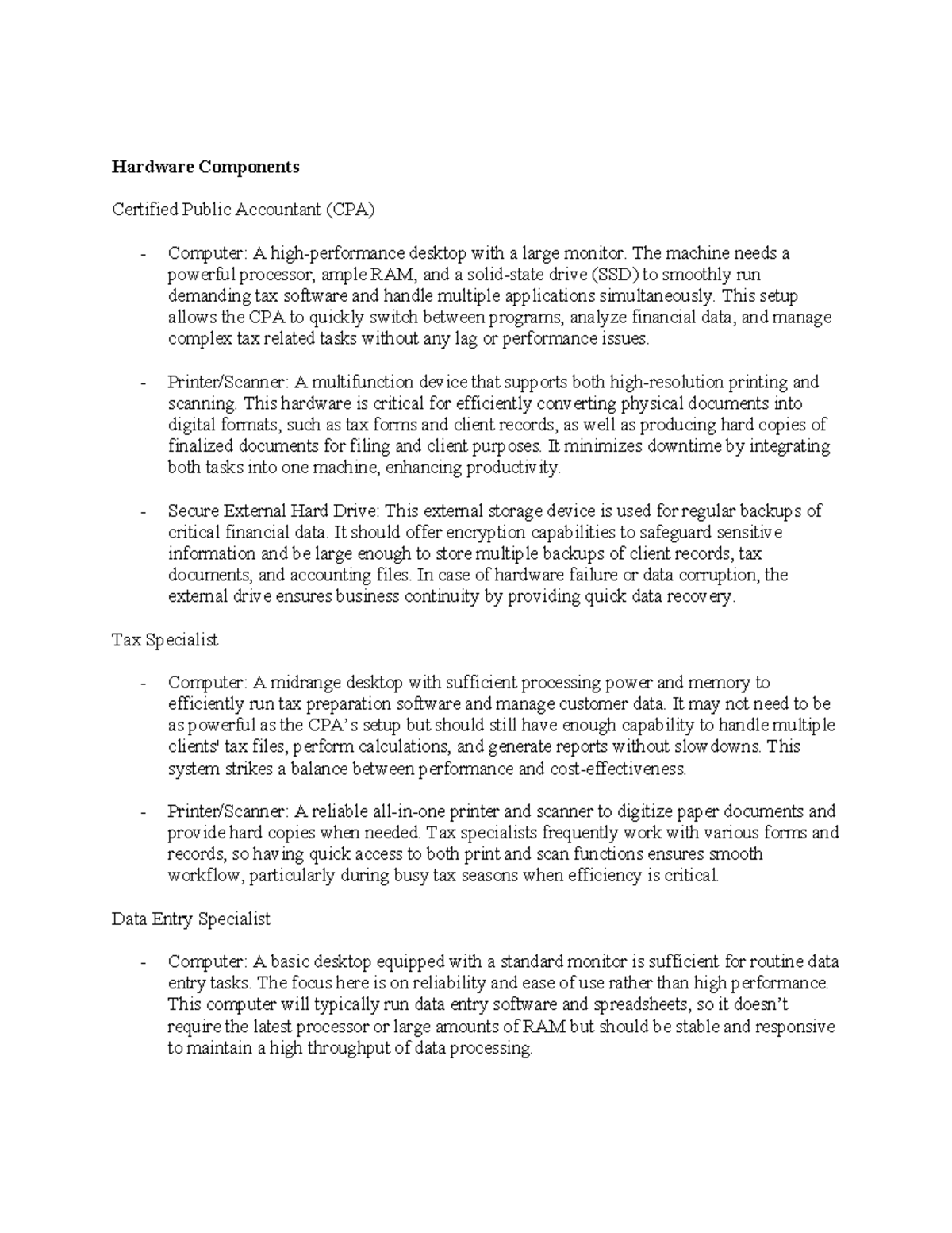 IT 200 Project One Technology Hardware and Software - Hardware ...