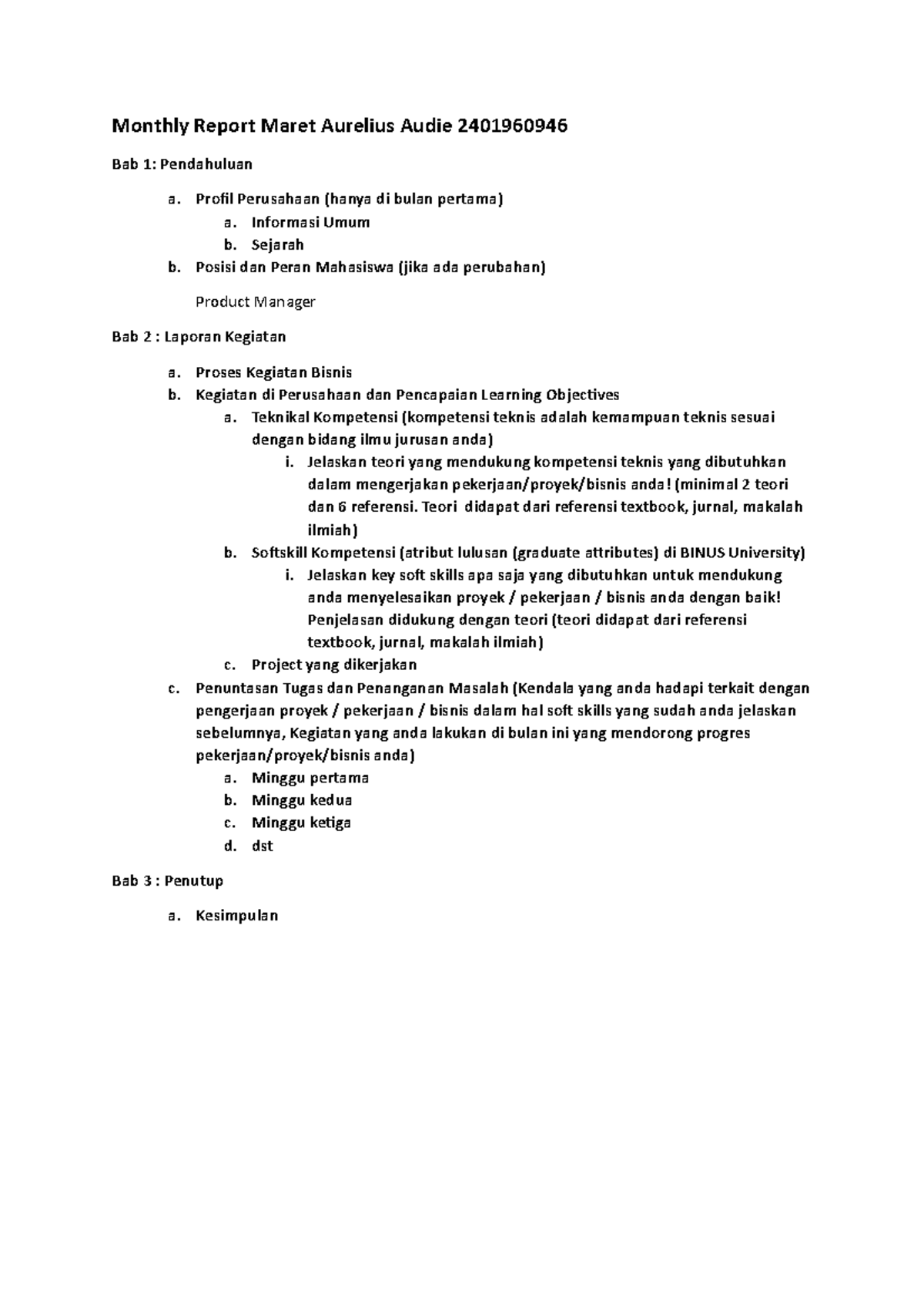 Monthly Report - rev 1 bm - Monthly Report Maret Aurelius Audie ...