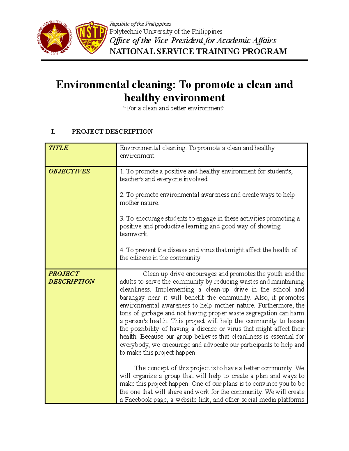 Group 3 NSTP Project Proposal - Polytechnic University of the ...