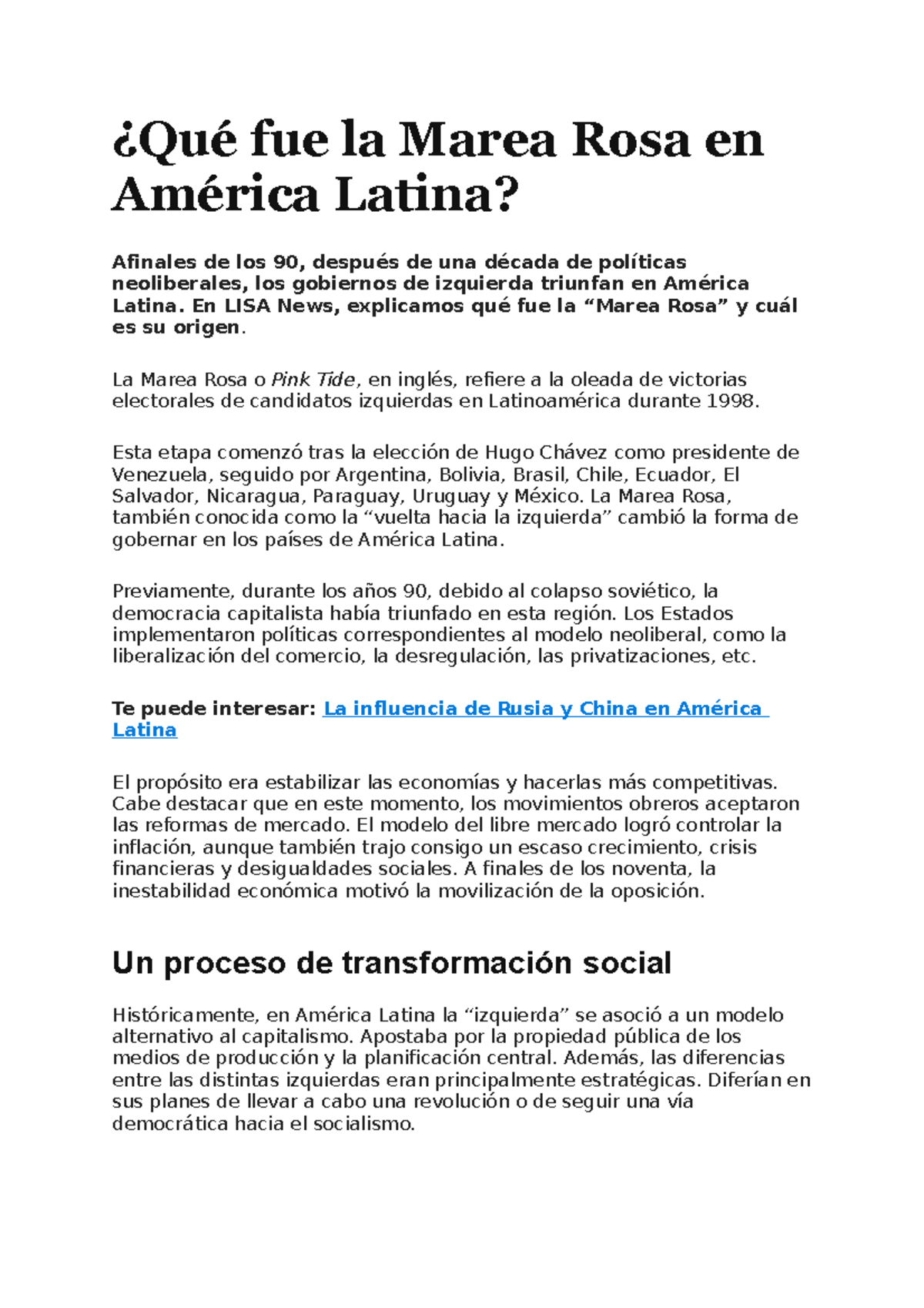 Qué fue la Marea Rosa en América Latina - ¿Qué fue la Marea Rosa en ...