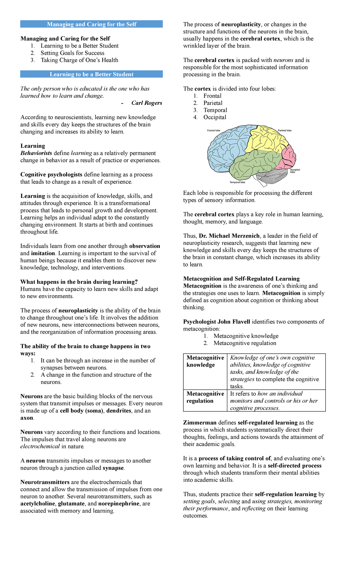 Understanding the Self (Finals) - Managing and Caring for the Self ...