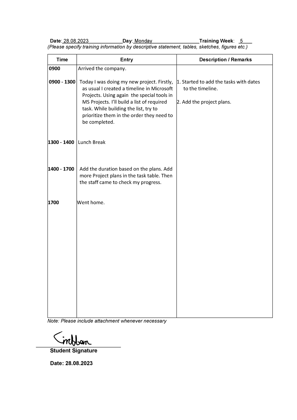 Log book week5 - Log book - Date: 28 8 .2023 Day: Monday Training Week ...