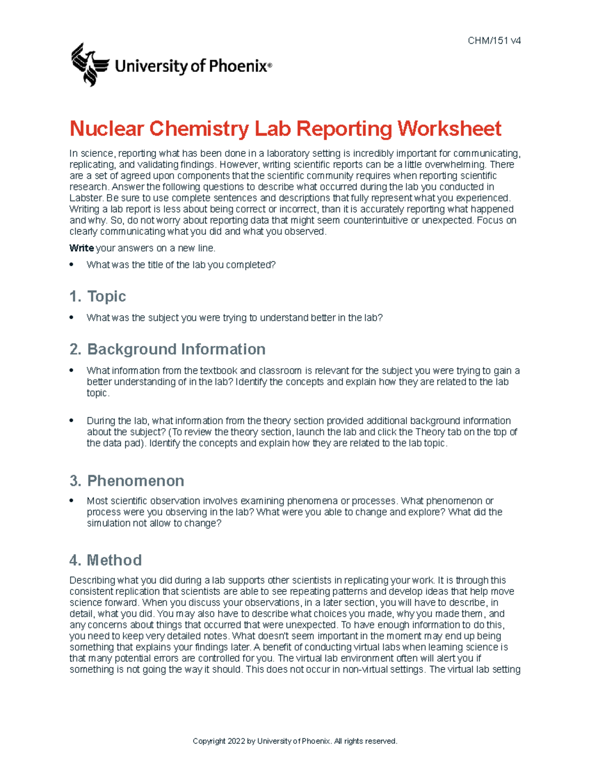 Chm151 V4 Wk7 Nuclear Chemistry Lab Report Observational - CHM/151 V ...