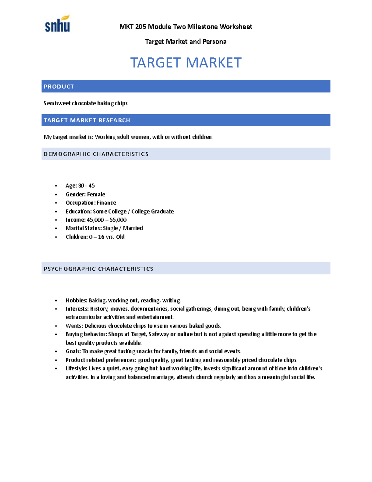 MKT205 Module Two Milestone - Target Market And Persona - MKT 205 ...