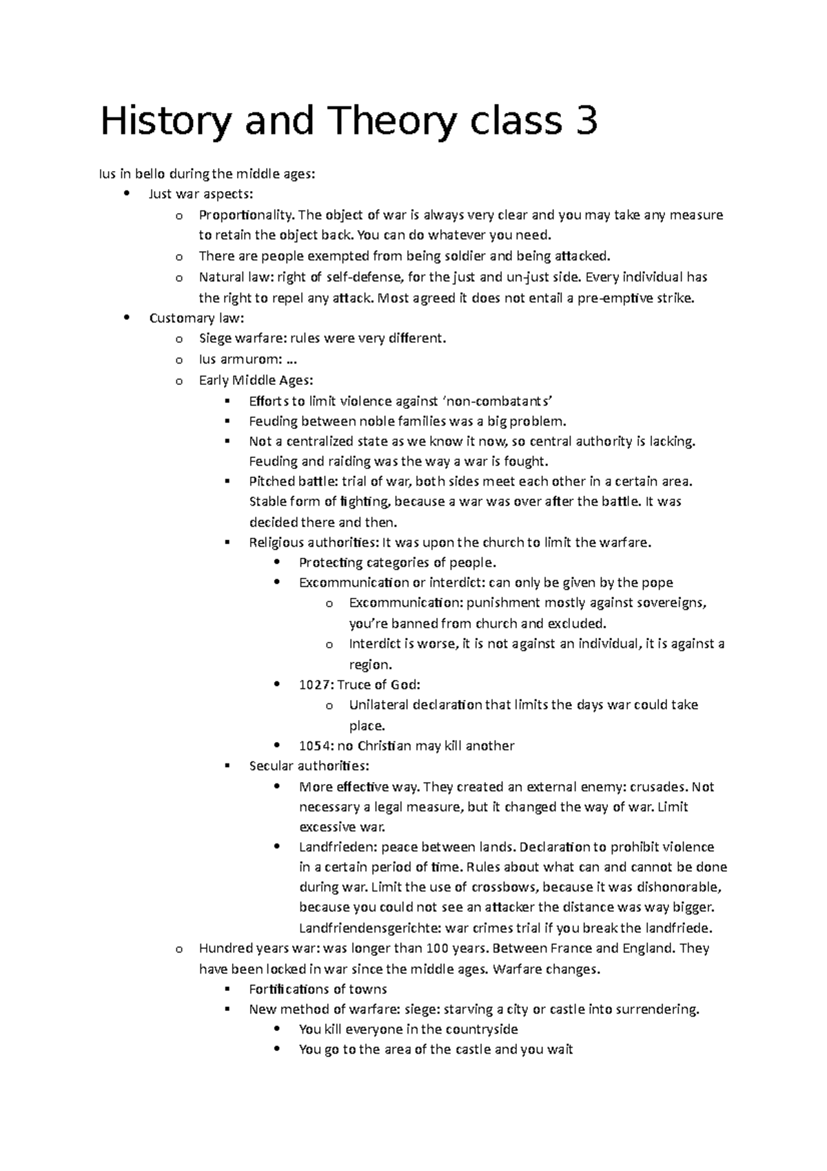 History and theory lecture 3 History and Theory class 3 Ius in bello