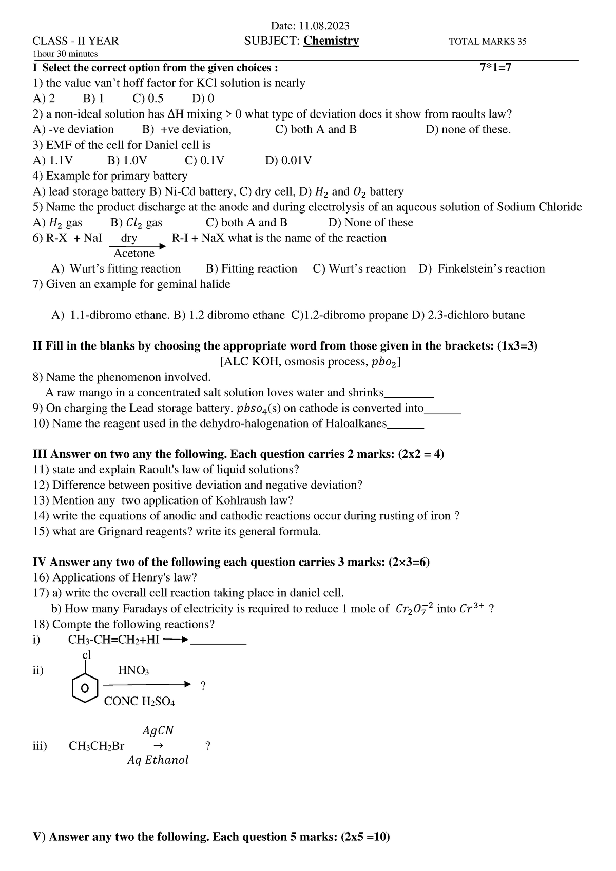 Chemistry Iipuc - Date: 11. CLASS - II YEAR SUBJECT: Chemistry TOTAL ...