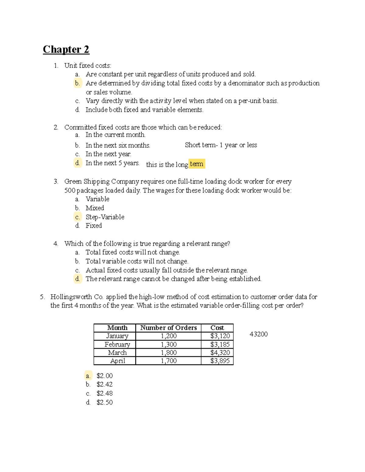 Accouting chapter 2-4 - Chapter 2 Unit fixed costs: a. Are constant per ...
