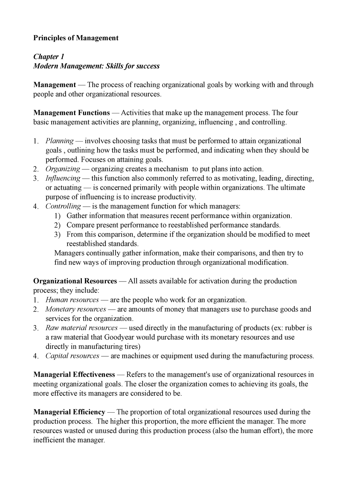 principles of management assignment questions