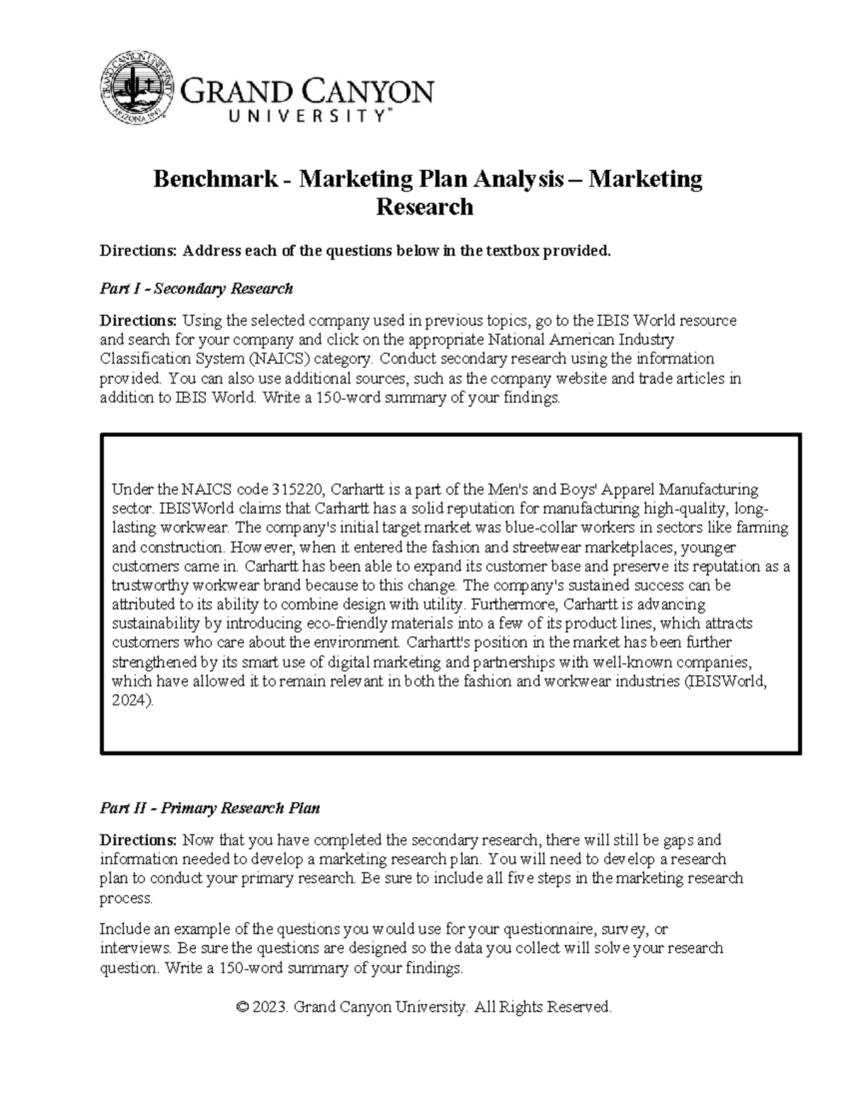 MKT 315 RS T3 Benchmark Marketing Plan Analysis Marketing Research ...