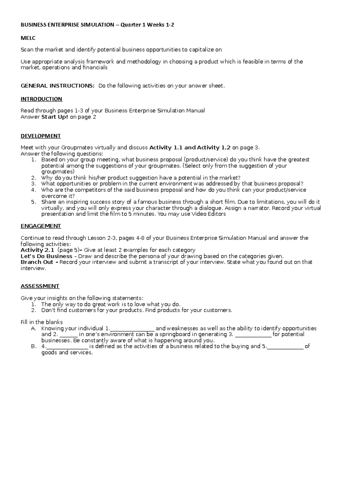 simulation for engineering student to use - BUSINESS ENTERPRISE ...